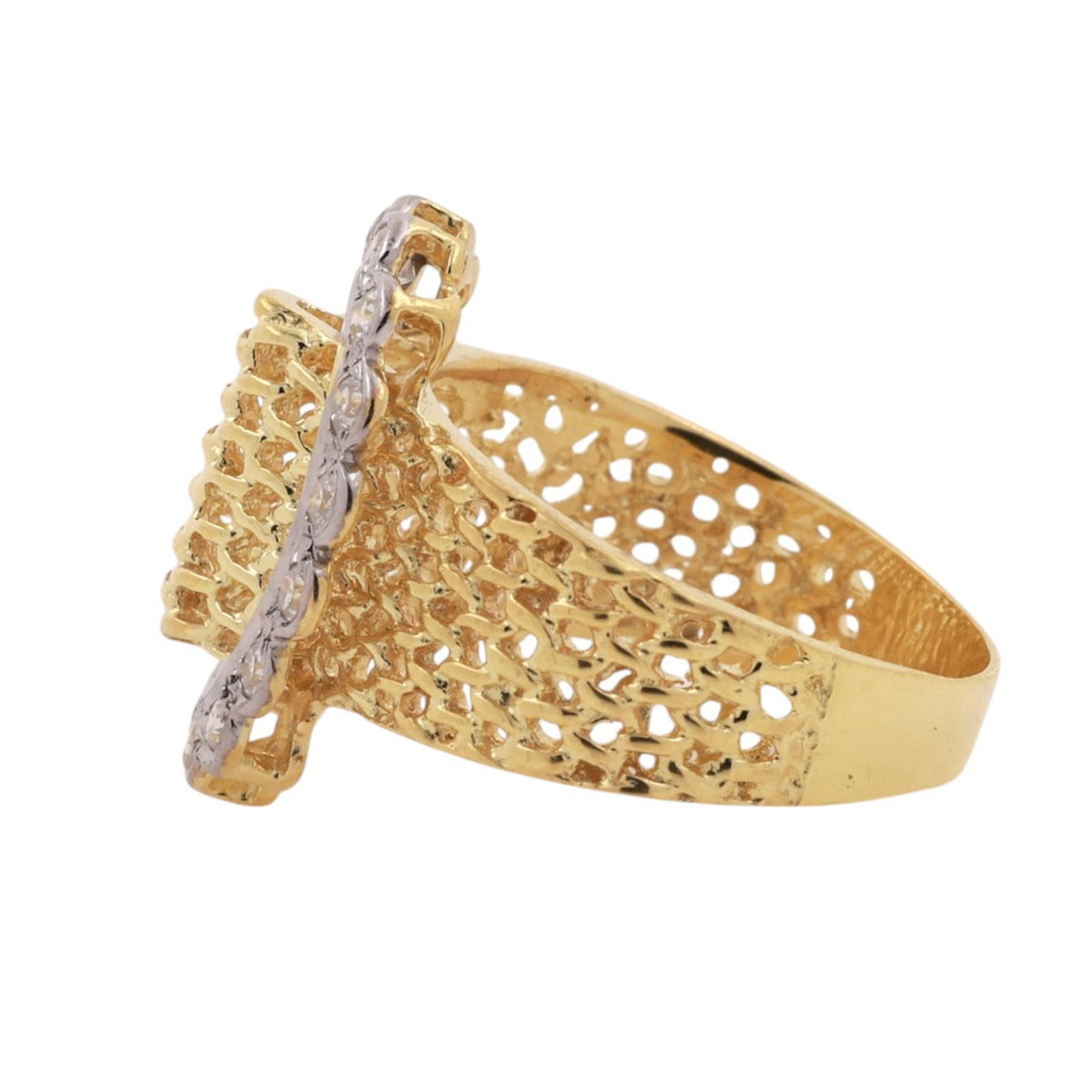 Vintage Two Tone Gold Diamond Basket Weave Cocktail Ring 0.40 CTW Size 8.5