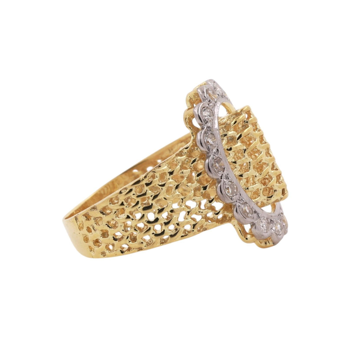 Vintage Two Tone Gold Diamond Basket Weave Cocktail Ring 0.40 CTW Size 8.5