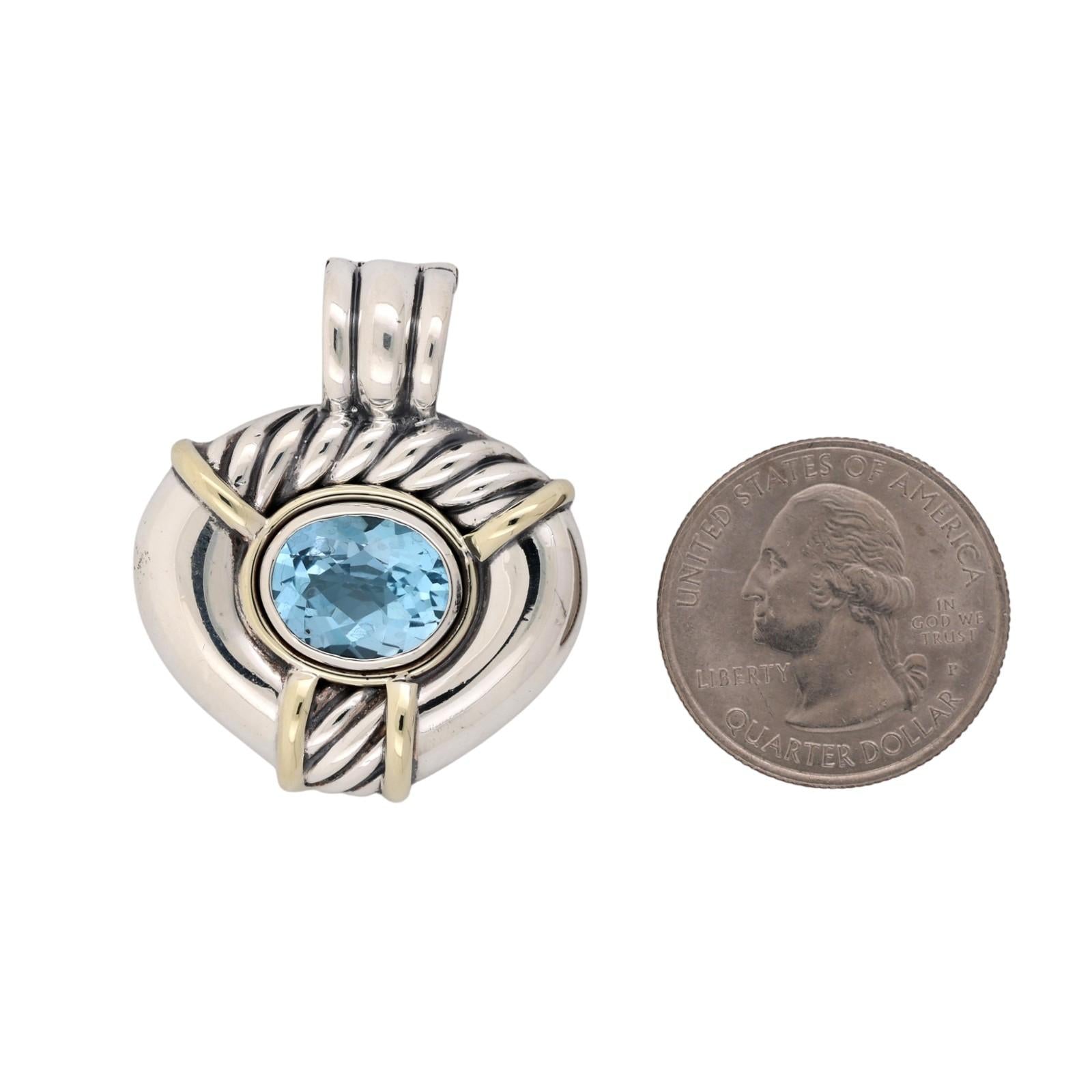 David Yurman Noblesse Blue Topaz Enhancer Sterling Silver 14K Gold 4.60 CT 1.65"