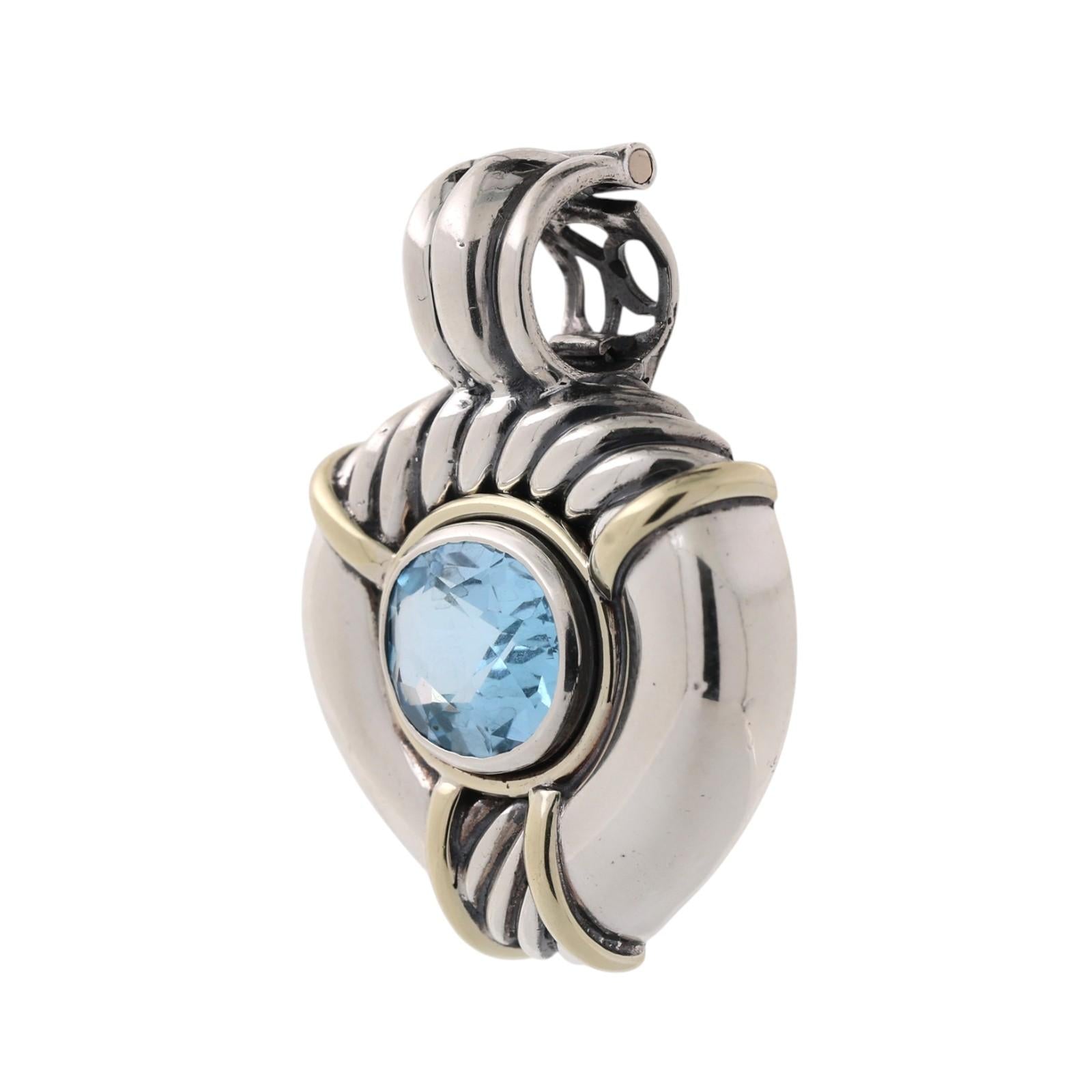 David Yurman Noblesse Blue Topaz Enhancer Sterling Silver 14K Gold 4.60 CT 1.65"