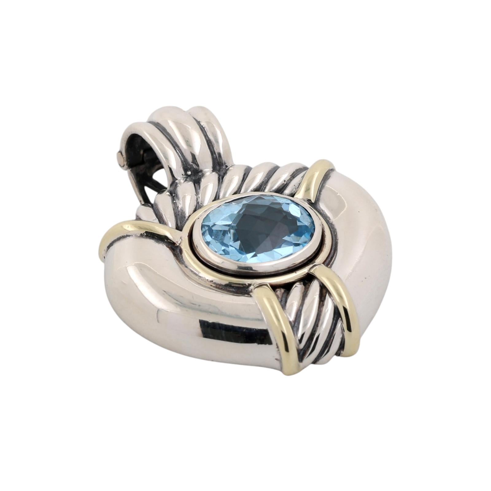 David Yurman Noblesse Blue Topaz Enhancer Sterling Silver 14K Gold 4.60 CT 1.65"