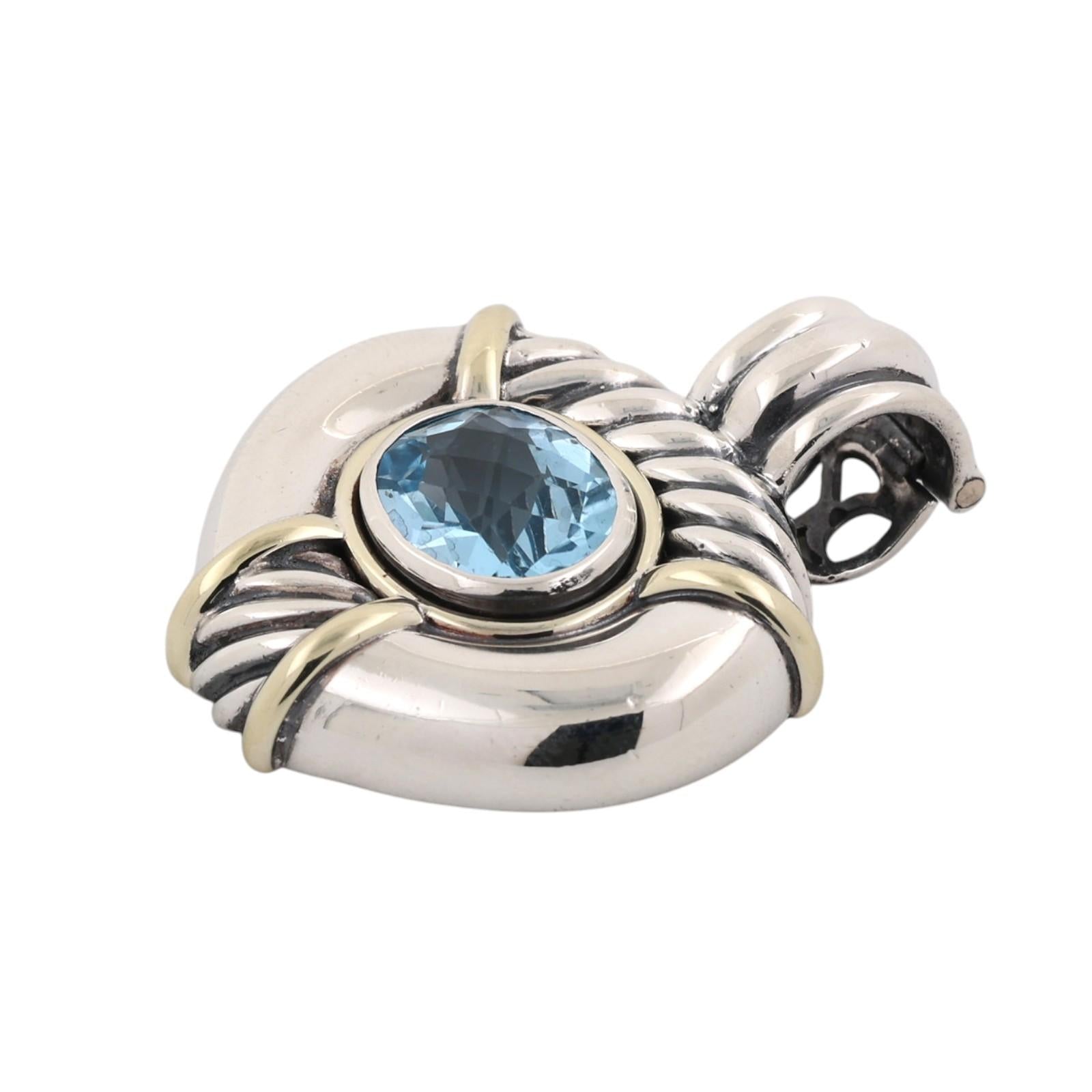 David Yurman Noblesse Blue Topaz Enhancer Sterling Silver 14K Gold 4.60 CT 1.65"