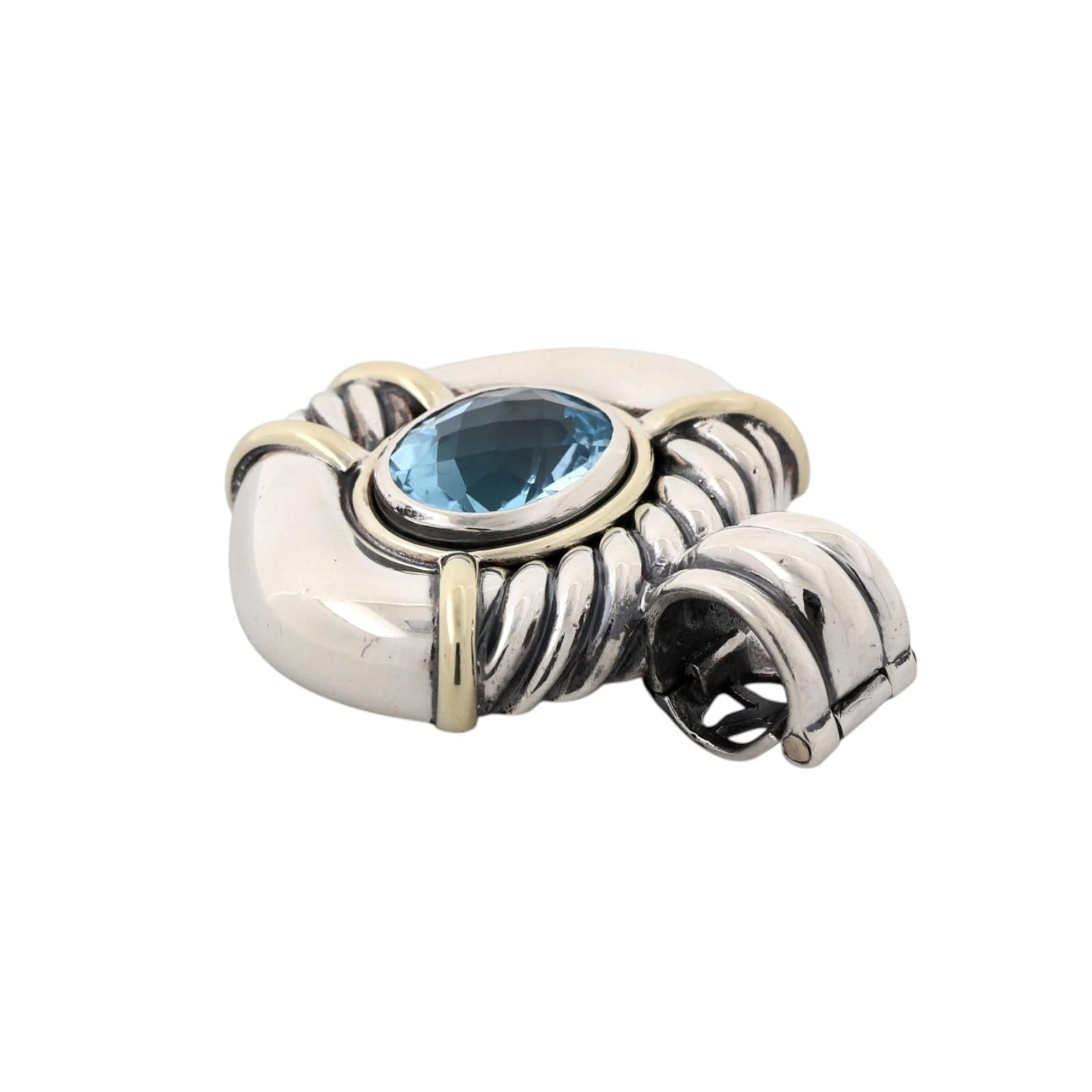 David Yurman Noblesse Blue Topaz Enhancer Sterling Silver 14K Gold 4.60 CT 1.65"