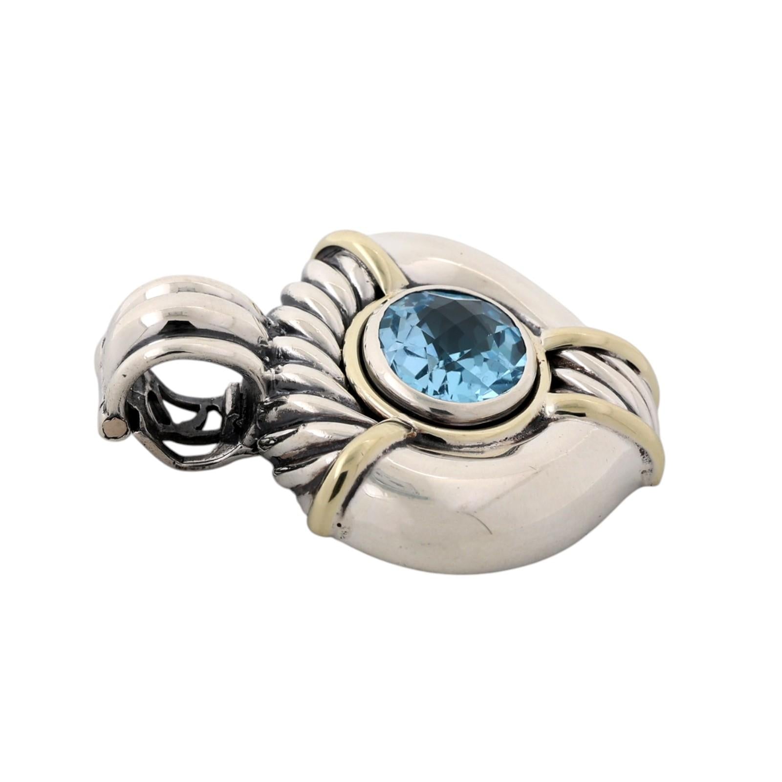 David Yurman Noblesse Blue Topaz Enhancer Sterling Silver 14K Gold 4.60 CT 1.65"