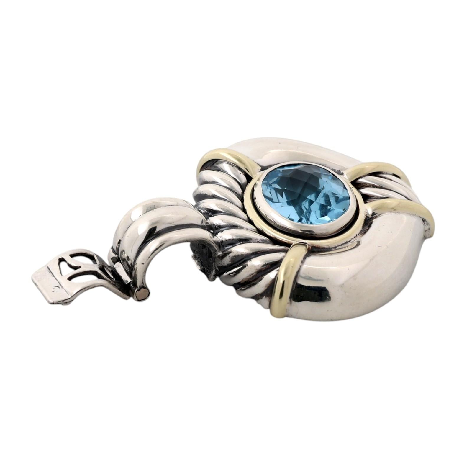 David Yurman Noblesse Blue Topaz Enhancer Sterling Silver 14K Gold 4.60 CT 1.65"