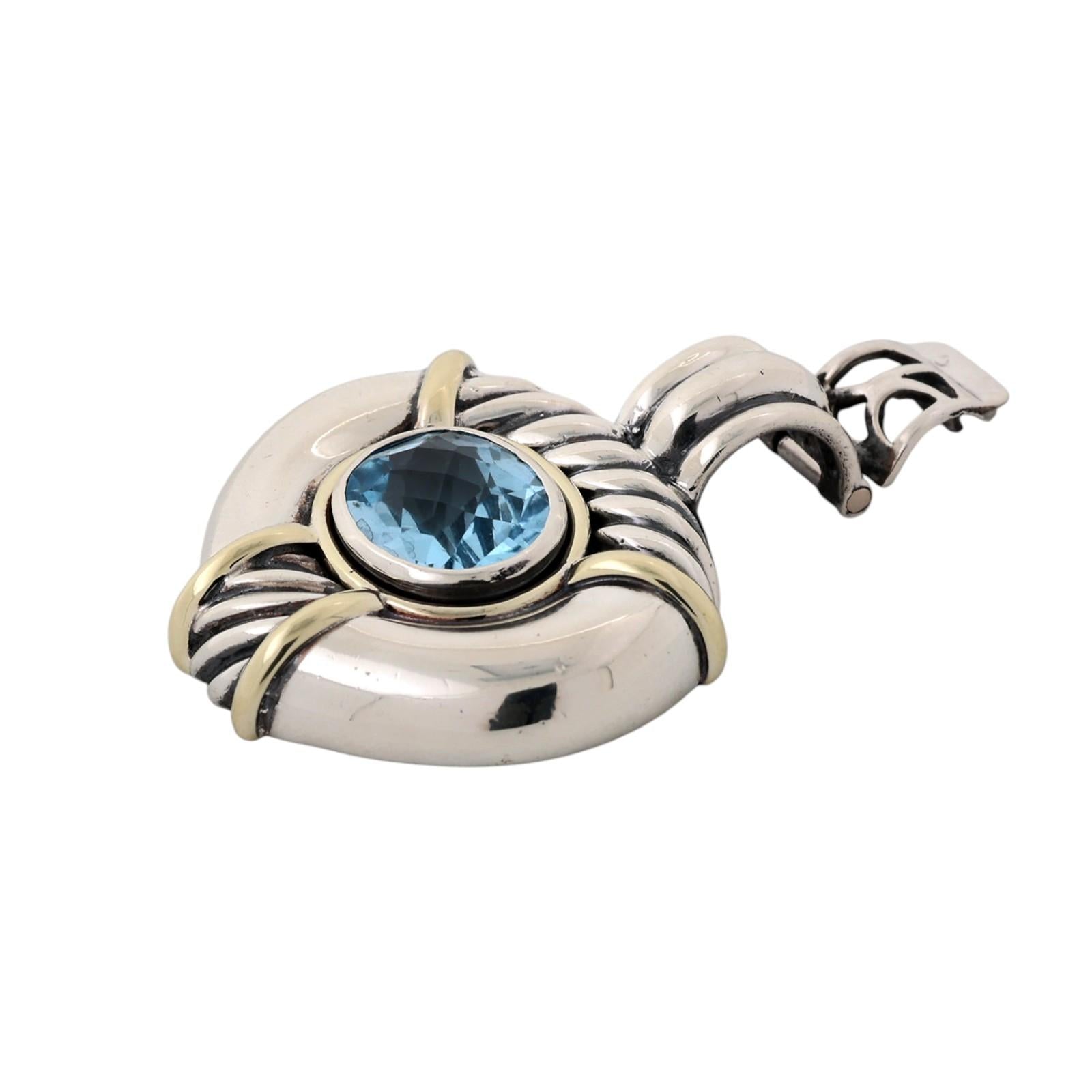 David Yurman Noblesse Blue Topaz Enhancer Sterling Silver 14K Gold 4.60 CT 1.65"