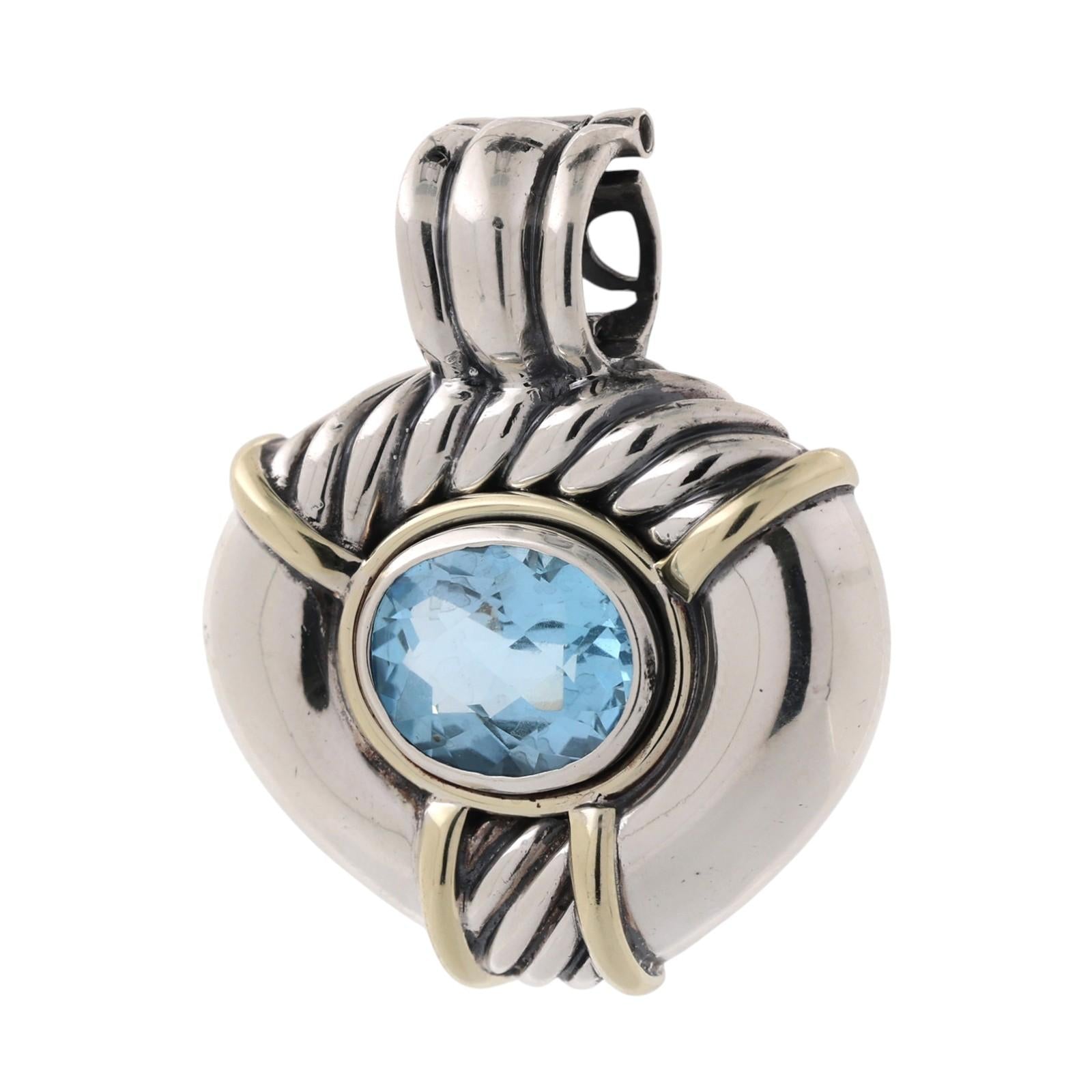 David Yurman Noblesse Blue Topaz Enhancer Sterling Silver 14K Gold 4.60 CT 1.65"