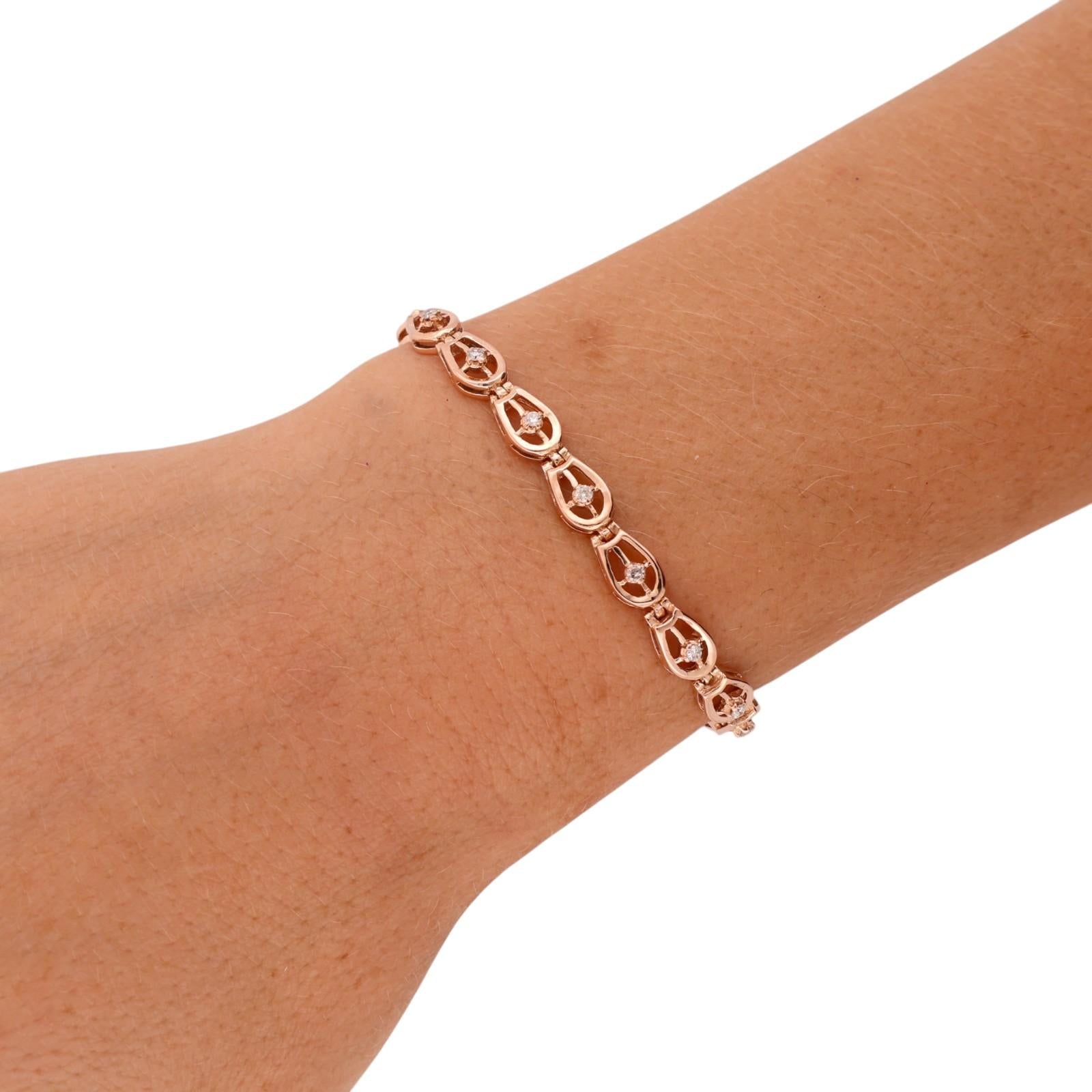 14K Two Tone Rose Yellow Gold 0.40 CTW Natural Diamond Link Bracelet 7"
