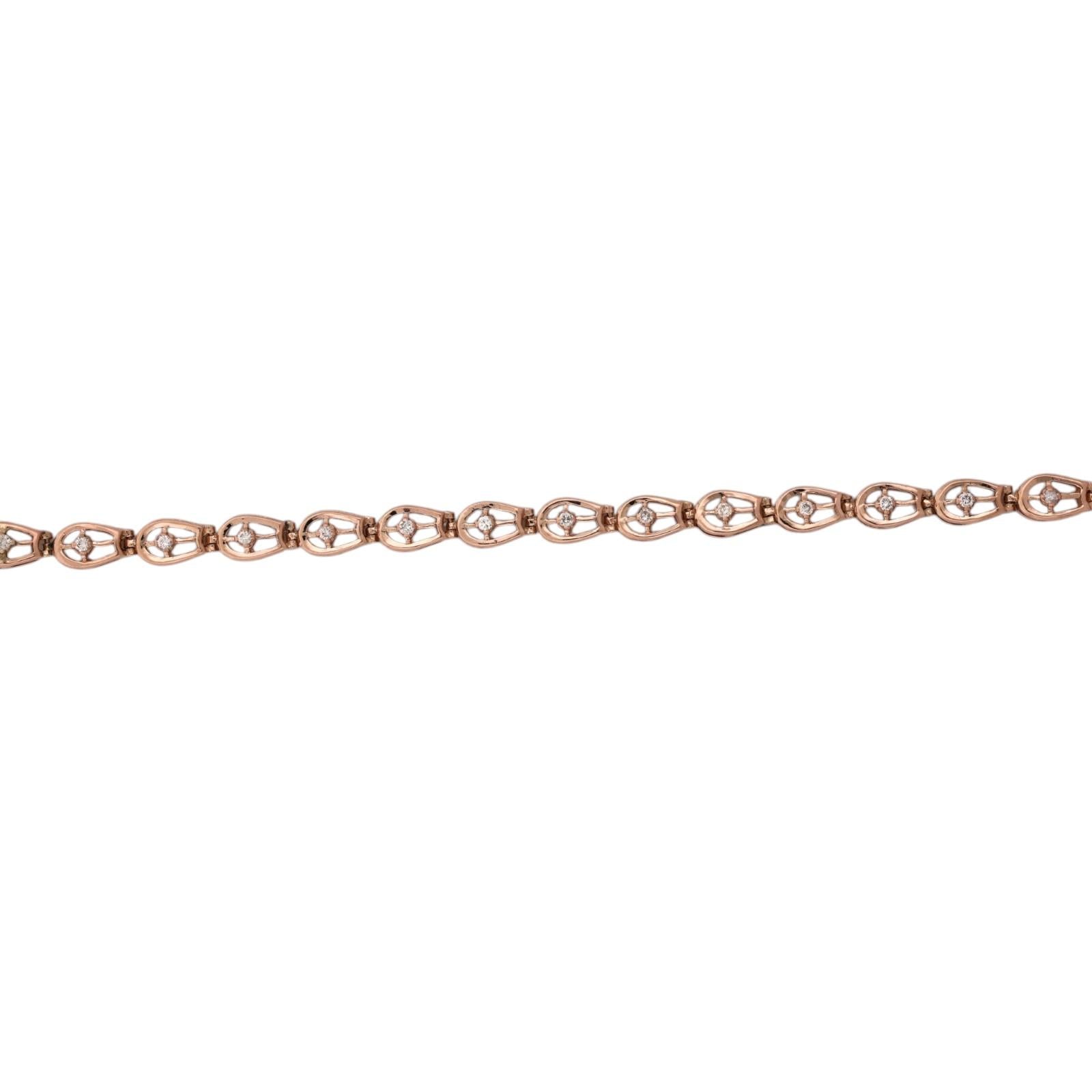 14K Two Tone Rose Yellow Gold 0.40 CTW Natural Diamond Link Bracelet 7"
