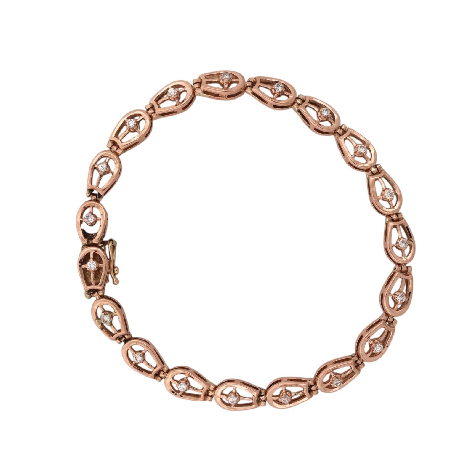 14K Two Tone Rose Yellow Gold 0.40 CTW Natural Diamond Link Bracelet 7"