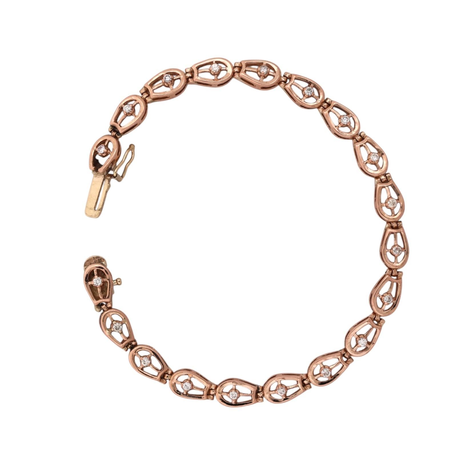 14K Two Tone Rose Yellow Gold 0.40 CTW Natural Diamond Link Bracelet 7"