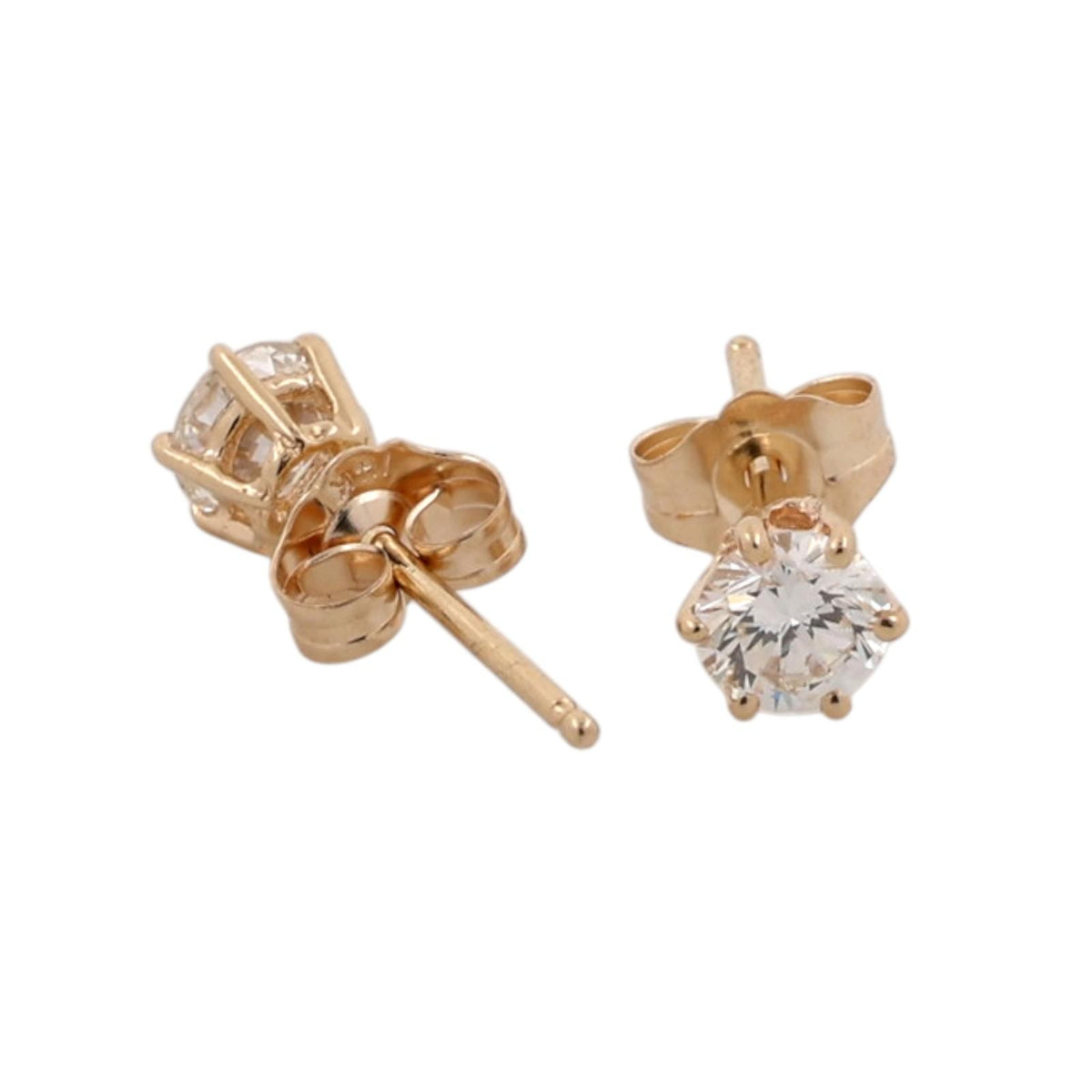 Natural Diamond Stud Earrings 14K Yellow Gold 0.70 CTW 6-Prong 5.4mm