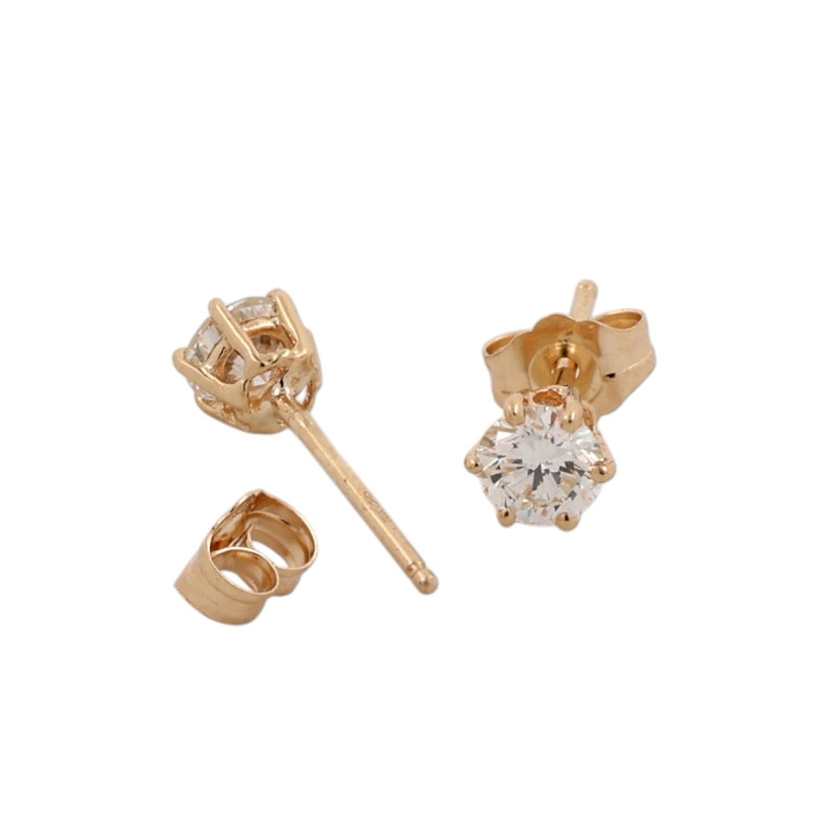 Natural Diamond Stud Earrings 14K Yellow Gold 0.70 CTW 6-Prong 5.4mm