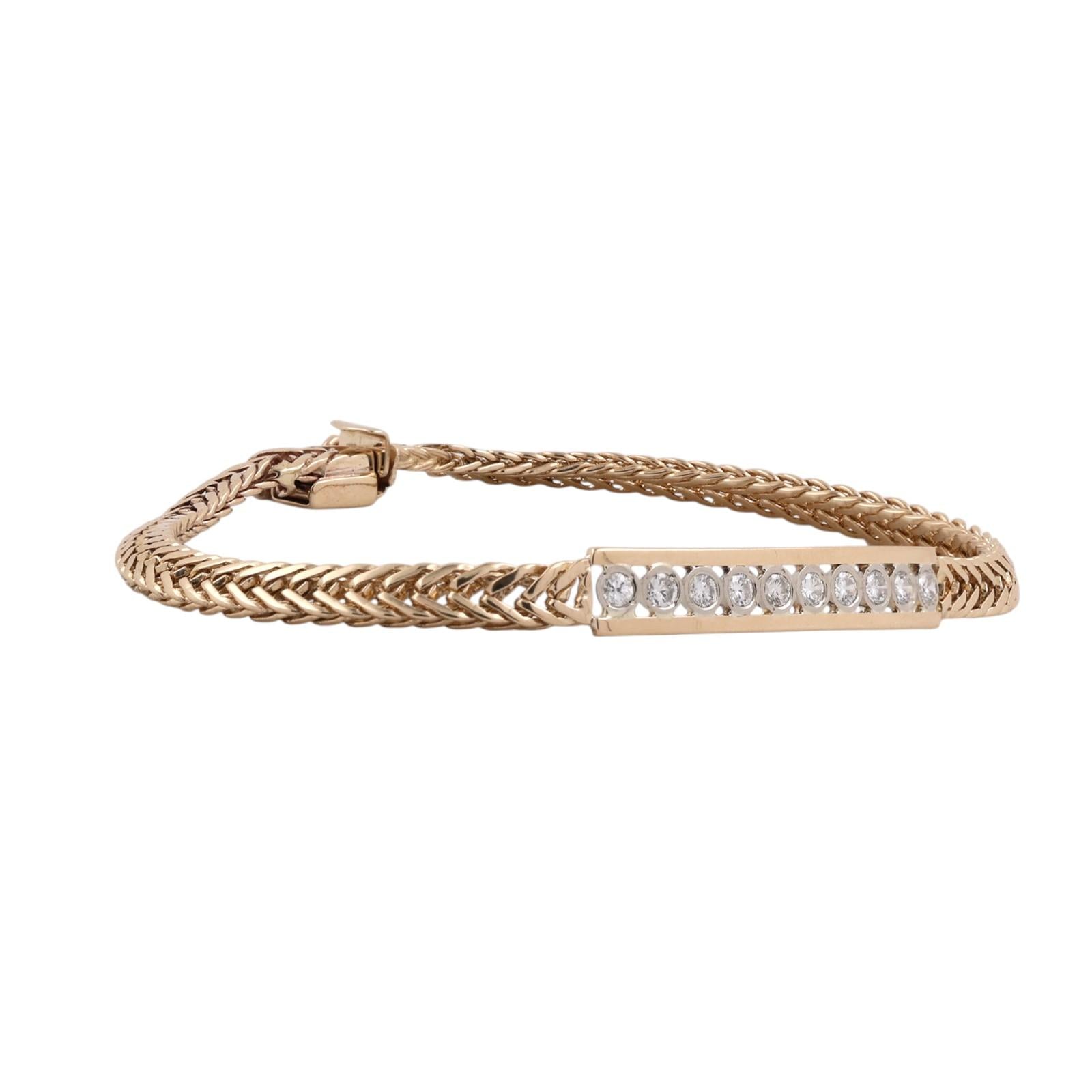 Two Tone Gold 0.75 CTW Diamond Bar Spiga Link Bracelet 7.25"