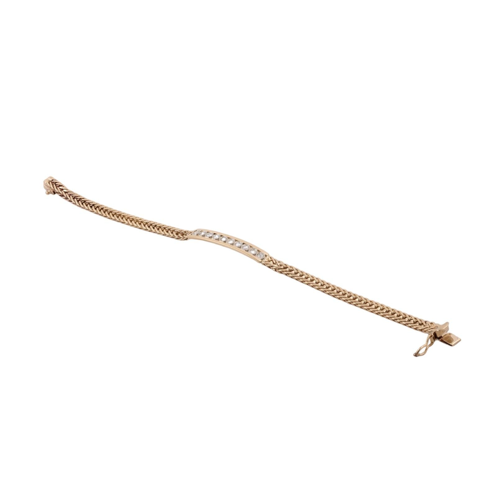 Two Tone Gold 0.75 CTW Diamond Bar Spiga Link Bracelet 7.25"