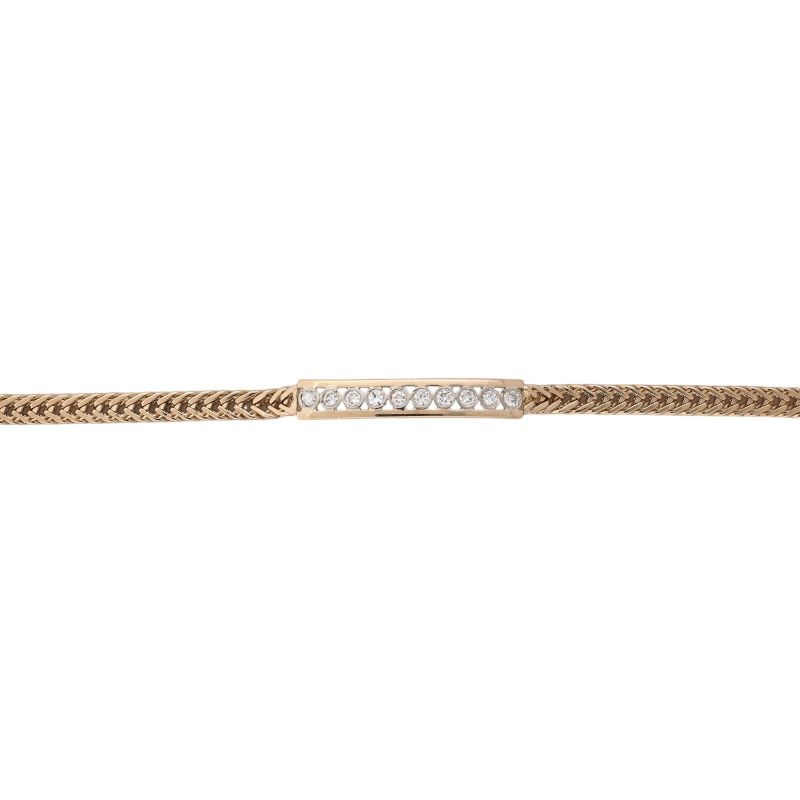 Two Tone Gold 0.75 CTW Diamond Bar Spiga Link Bracelet 7.25"