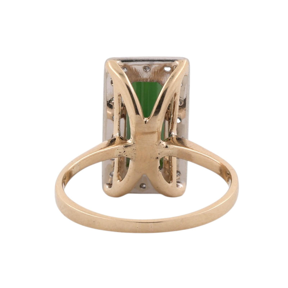 Natural Green Tourmaline Diamond Ring Two Tone Gold 2.30 CTW Size 7.75 Vintage