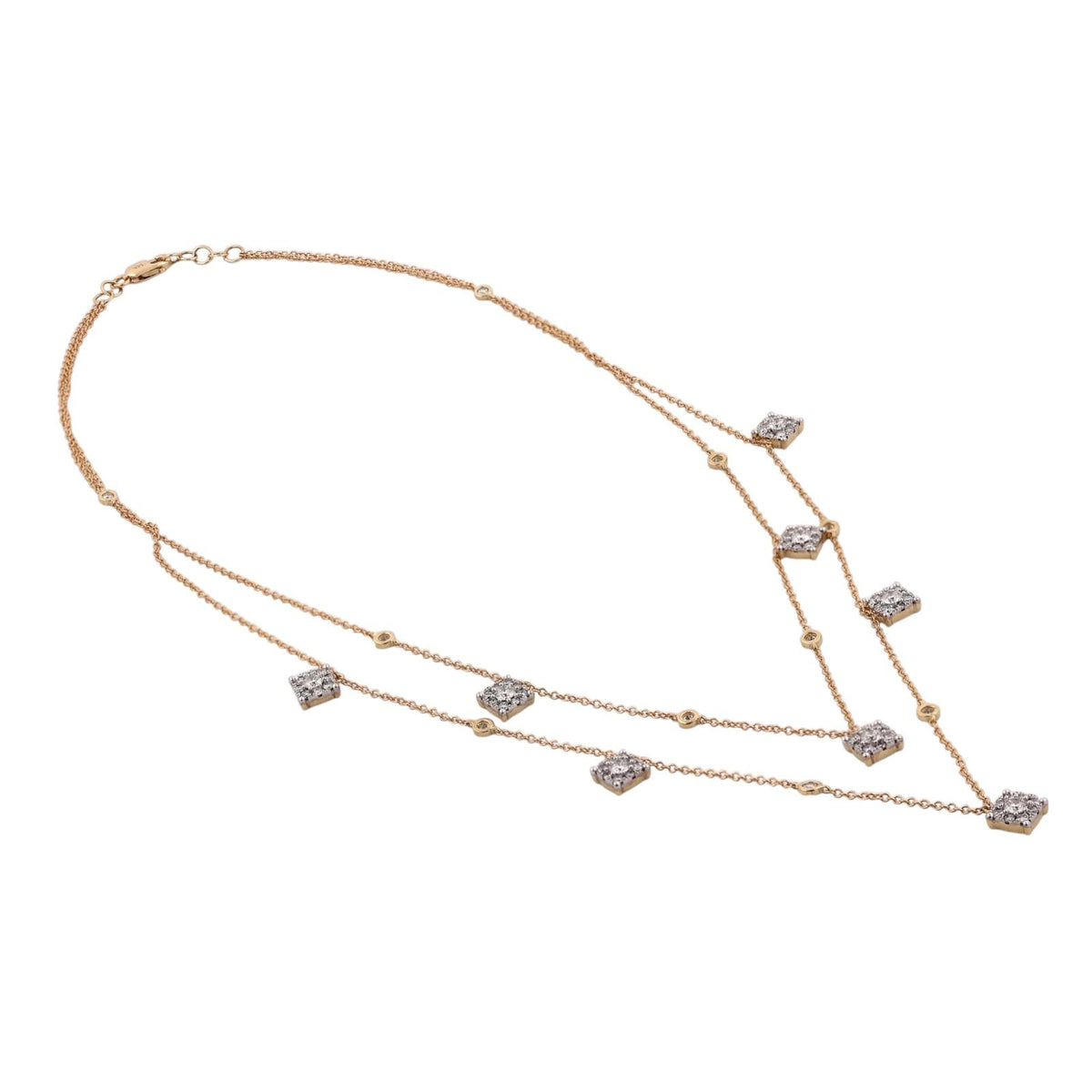 Natural Diamond Layered Station Necklace 14K Two Tone Gold 1.85 CTW 15-20"