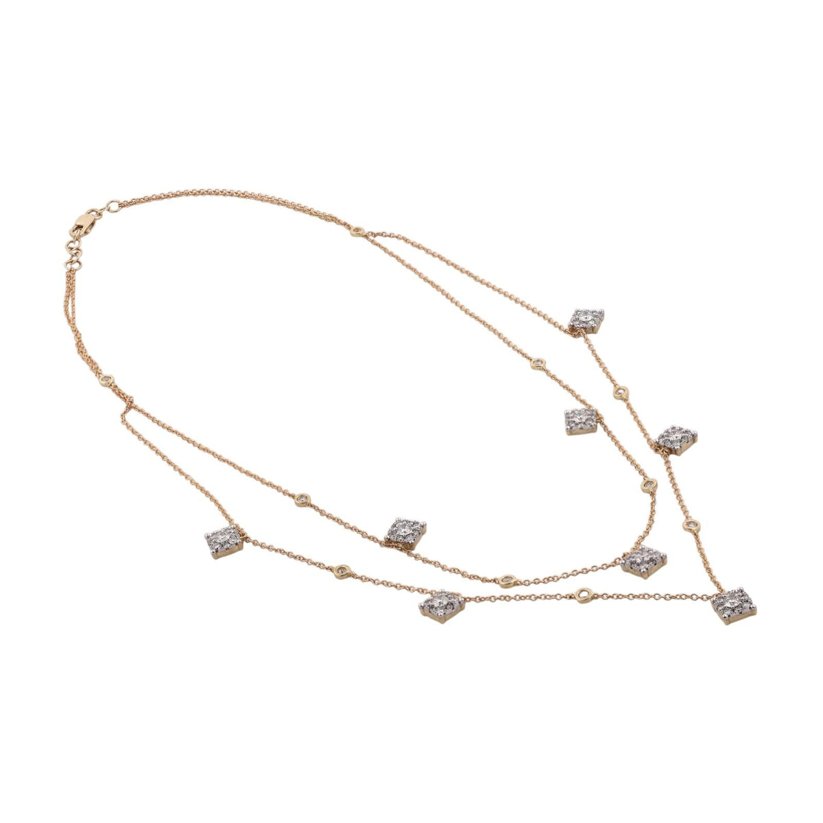 Natural Diamond Layered Station Necklace 14K Two Tone Gold 1.85 CTW 15-20"