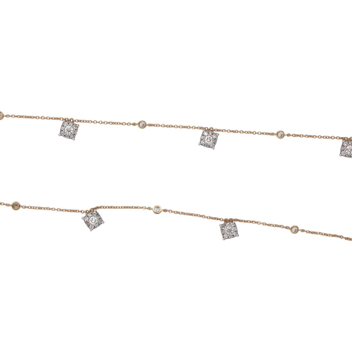 Natural Diamond Layered Station Necklace 14K Two Tone Gold 1.85 CTW 15-20"