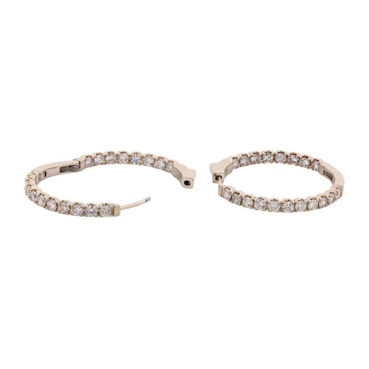 Natural Diamond Inside Out Hoop Earrings 14K Yellow Gold 2.50 CTW 1.18"