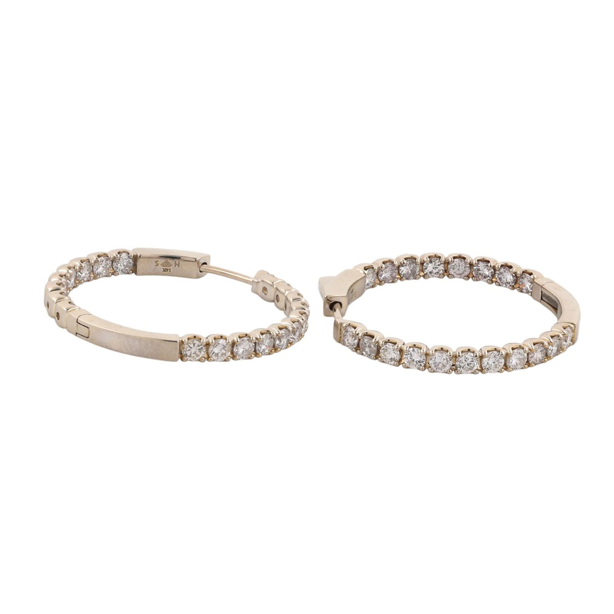 Natural Diamond Inside Out Hoop Earrings 14K Yellow Gold 2.50 CTW 1.18"