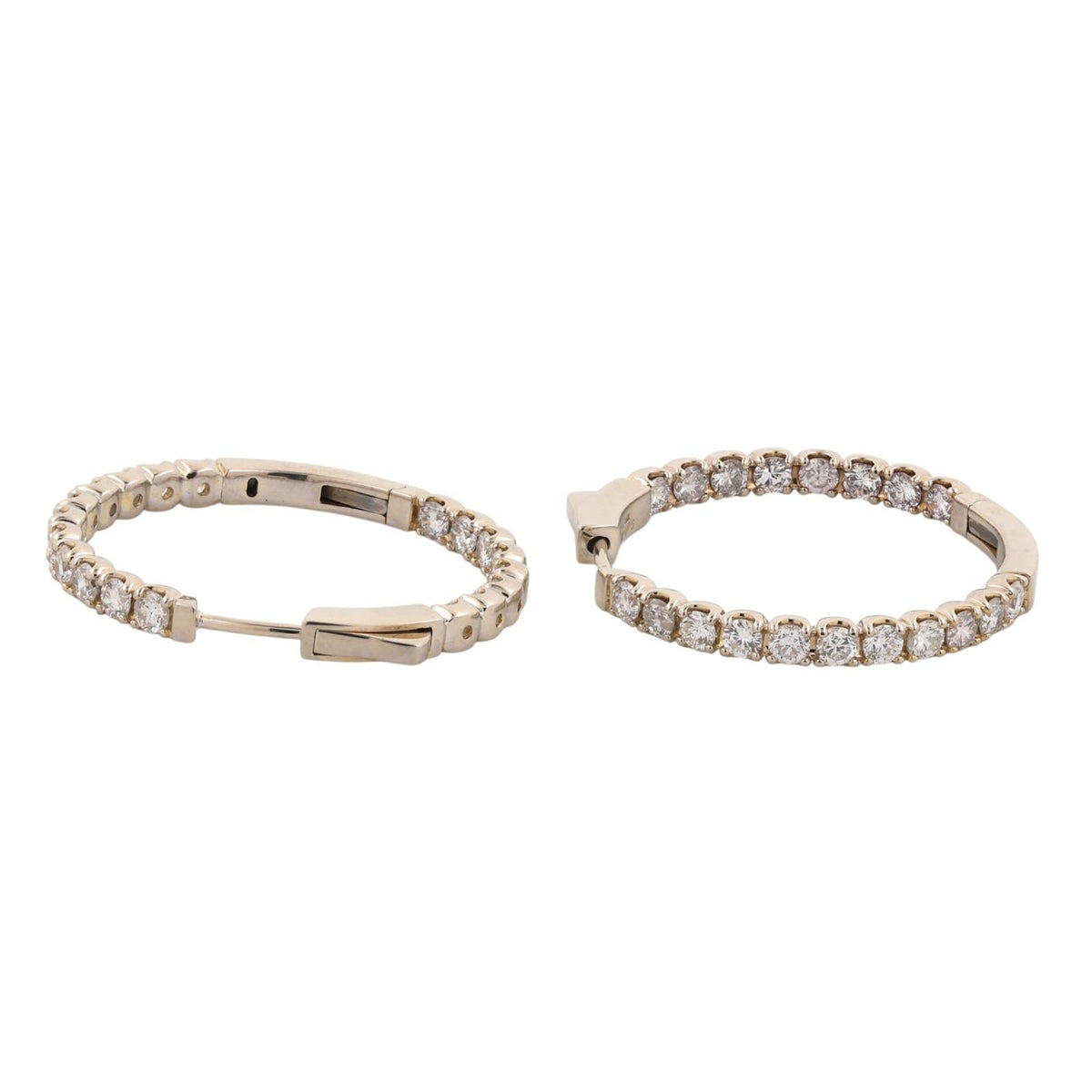 Natural Diamond Inside Out Hoop Earrings 14K Yellow Gold 2.50 CTW 1.18"