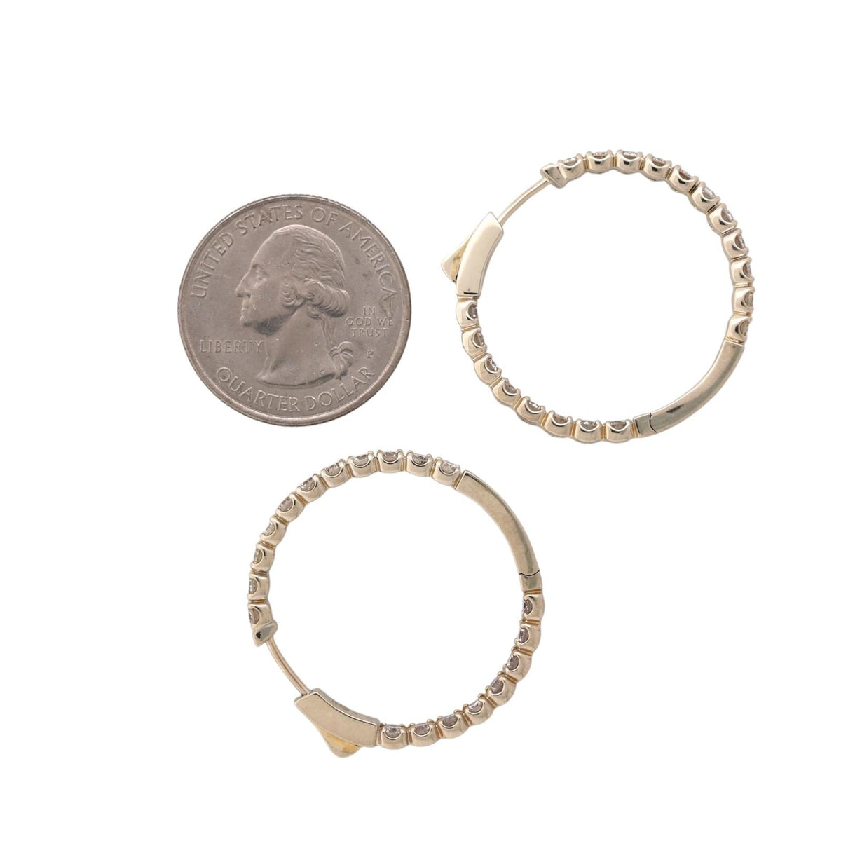 Natural Diamond Inside Out Hoop Earrings 14K Yellow Gold 2.50 CTW 1.18"