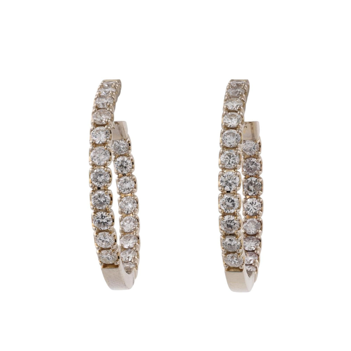 Natural Diamond Inside Out Hoop Earrings 14K Yellow Gold 2.50 CTW 1.18"