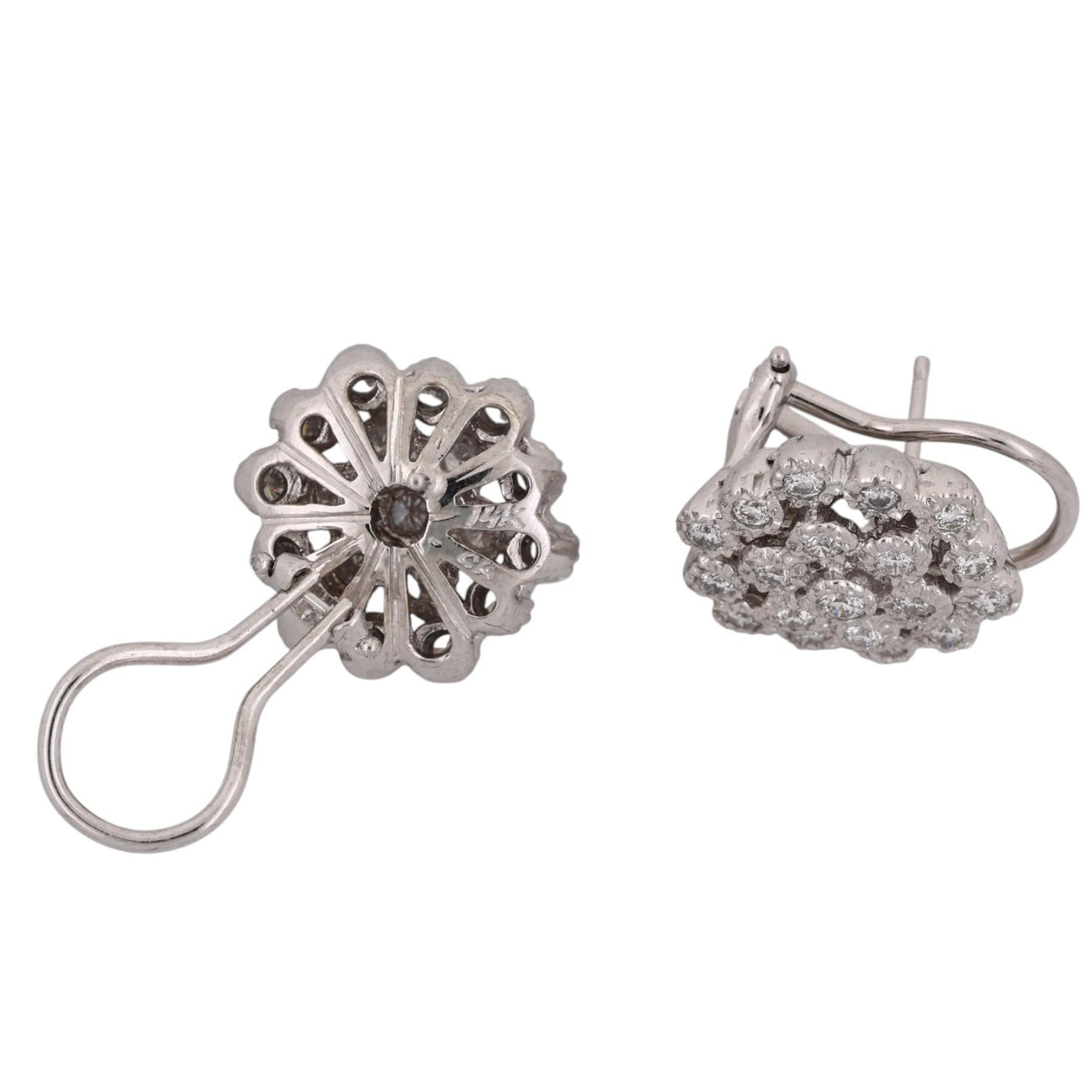 Natural Diamond Floral Cluster Earrings 14K White Gold 1.00 CTW Omega Backs