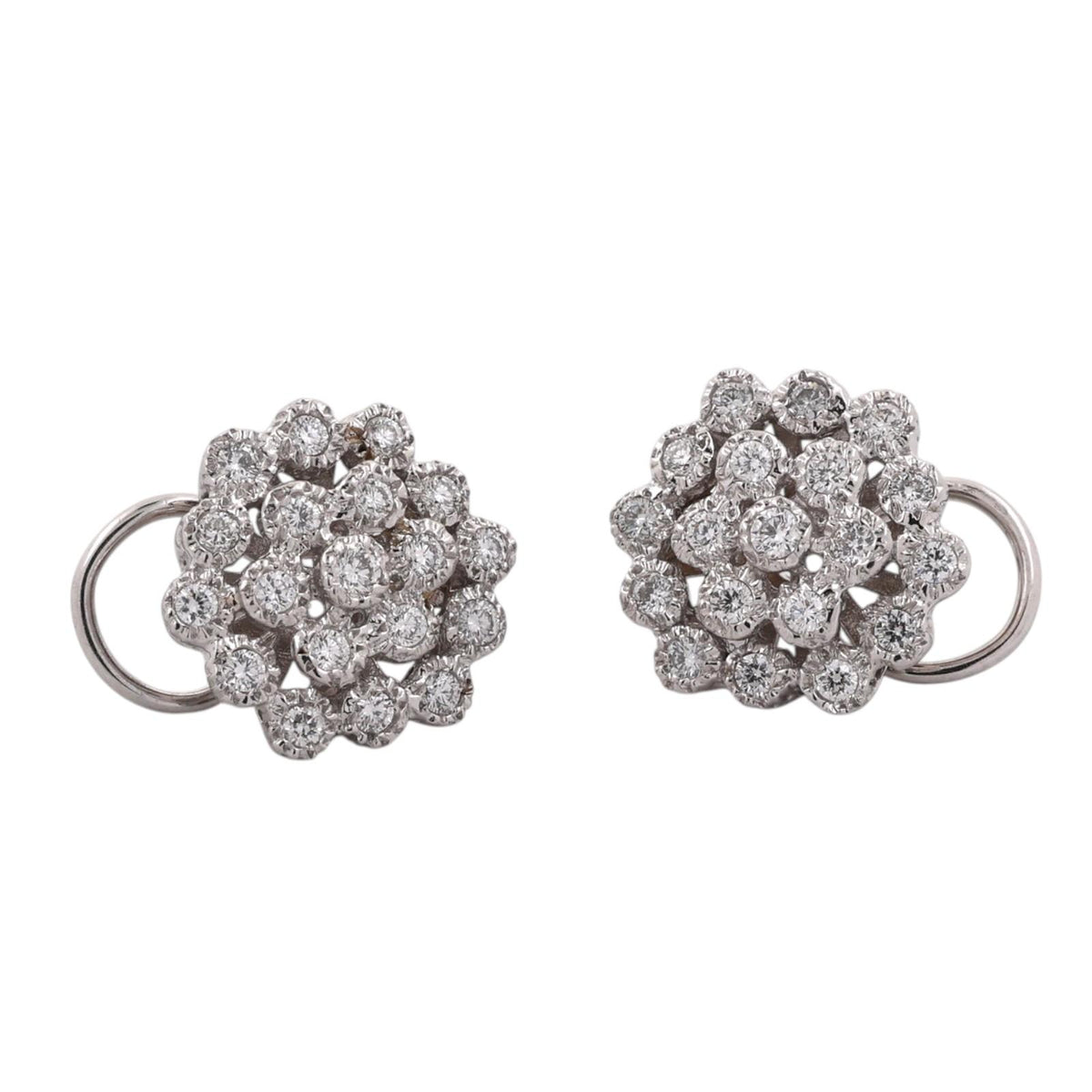 Natural Diamond Floral Cluster Earrings 14K White Gold 1.00 CTW Omega Backs