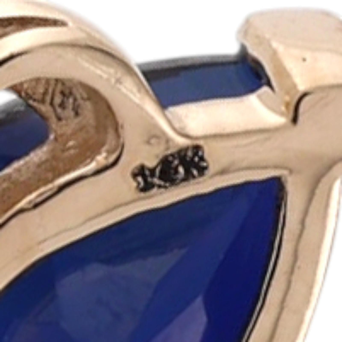 Blue Sapphire Diamond Pendant 14K Two-Tone Gold Lab Created Pear Shape 0.75"