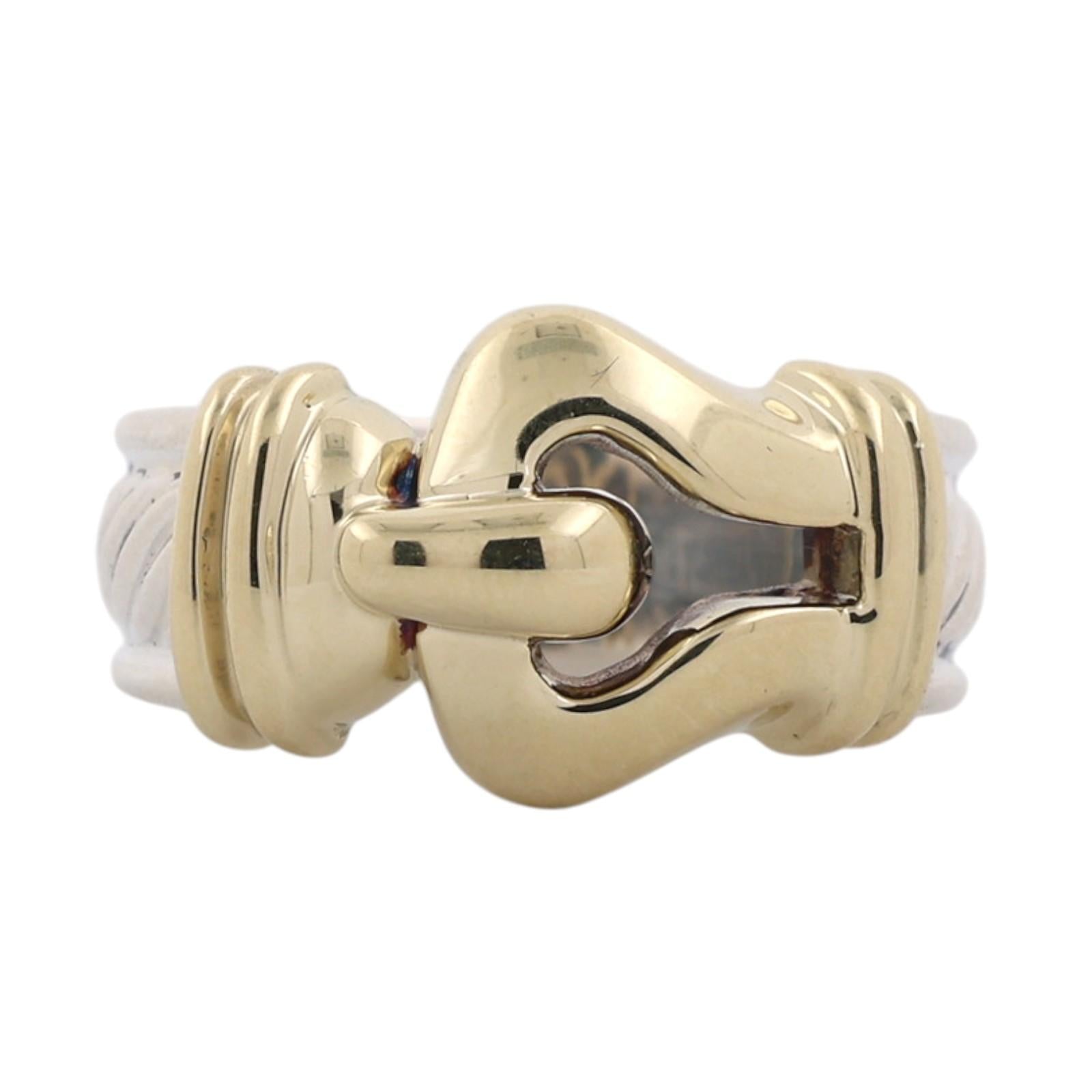 David Yurman Buckle Ring 14K Yellow Gold Sterling Silver Cable Size 7