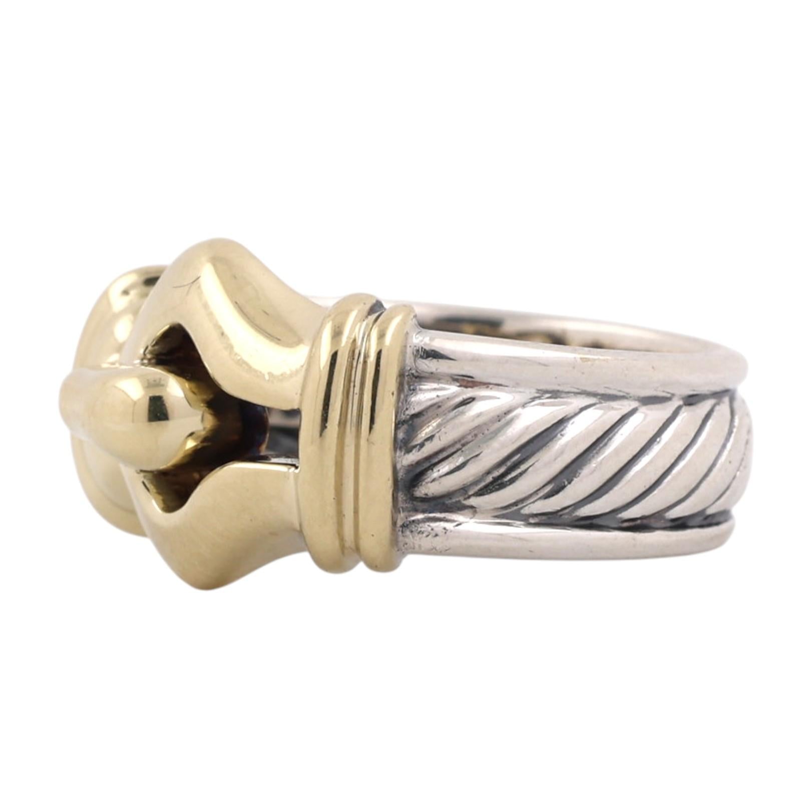 David Yurman Buckle Ring 14K Yellow Gold Sterling Silver Cable Size 7