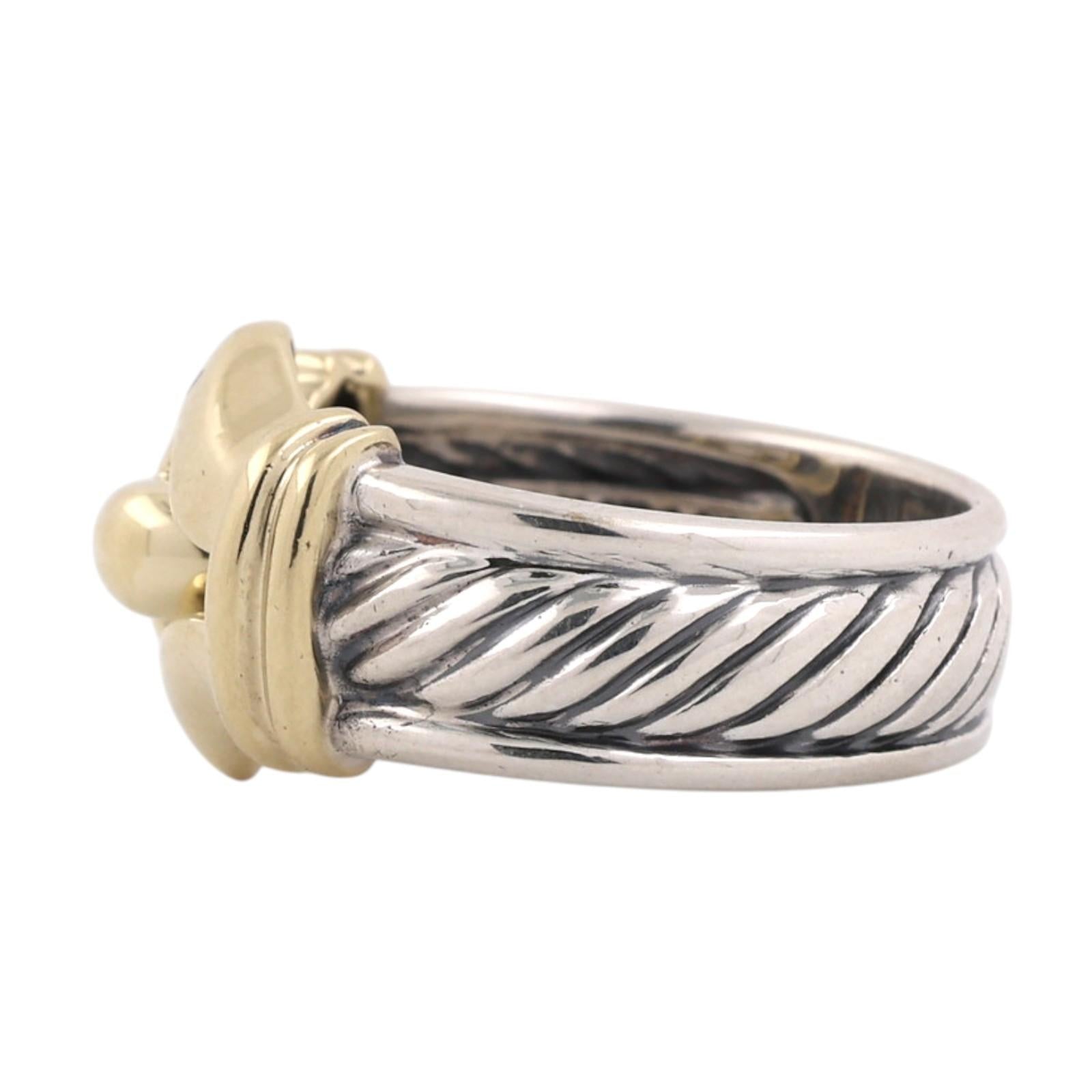 David Yurman Buckle Ring 14K Yellow Gold Sterling Silver Cable Size 7