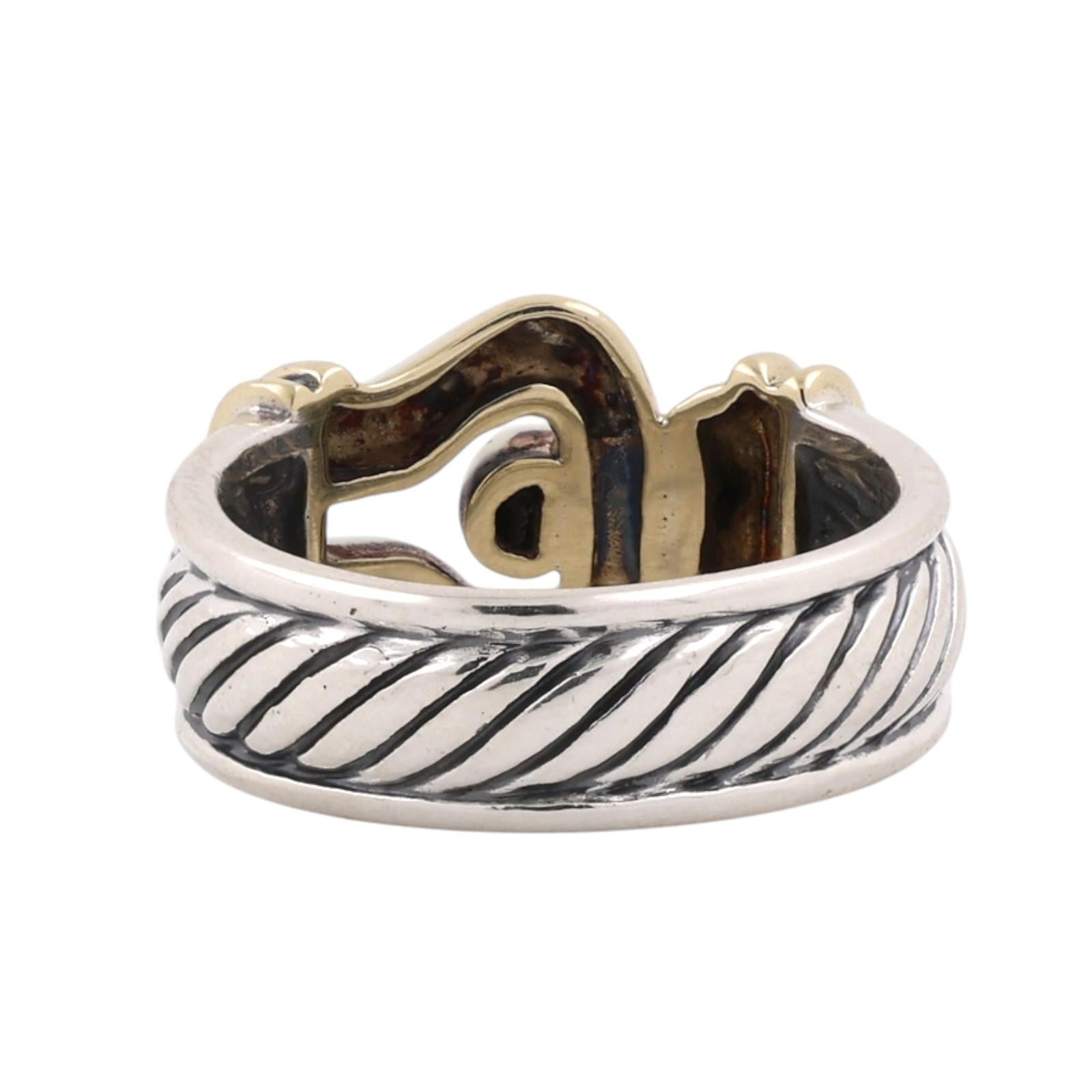 David Yurman Buckle Ring 14K Yellow Gold Sterling Silver Cable Size 7