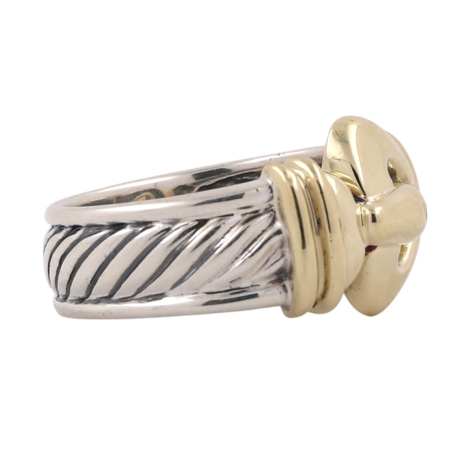 David Yurman Buckle Ring 14K Yellow Gold Sterling Silver Cable Size 7