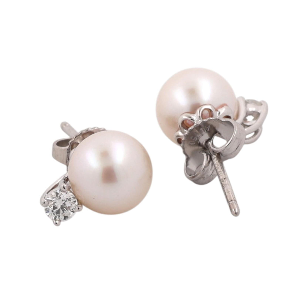 Tiffany & Co. Signature Akoya Pearl Diamond Earrings 18K White Gold 0.20 CTW