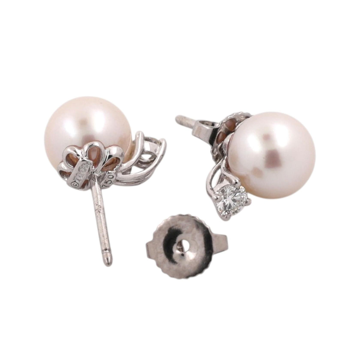 Tiffany & Co. Signature Akoya Pearl Diamond Earrings 18K White Gold 0.20 CTW