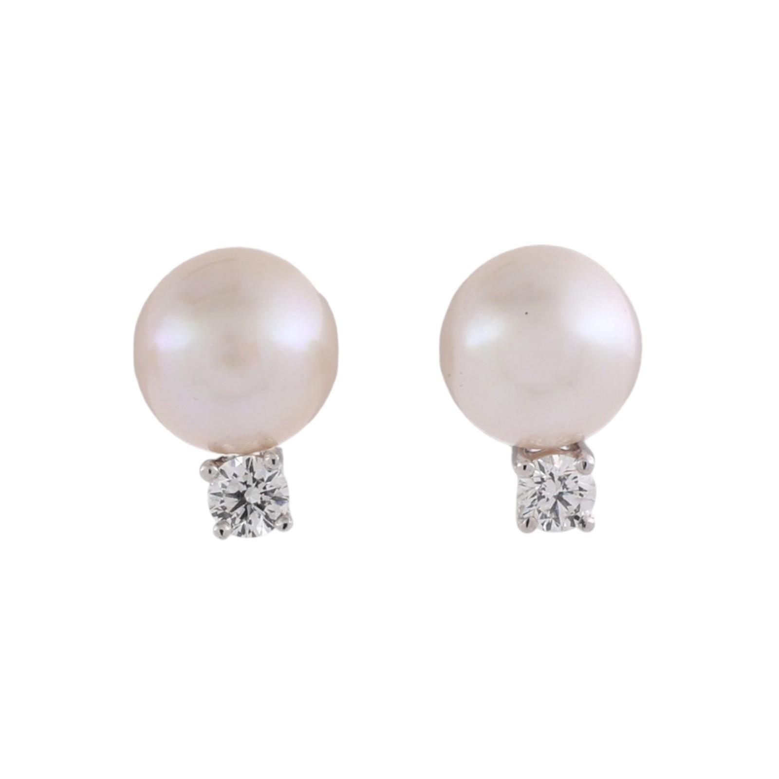 Tiffany & Co. Signature Akoya Pearl Diamond Earrings 18K White Gold 0.20 CTW