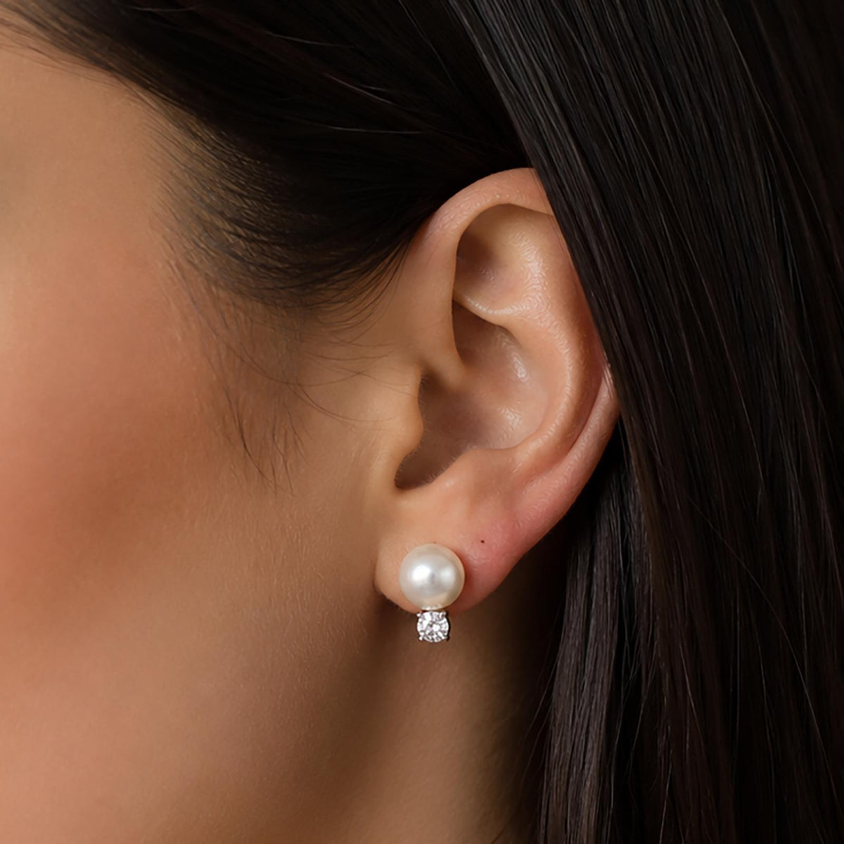 Tiffany & Co. Signature Akoya Pearl Diamond Earrings 18K White Gold 0.20 CTW