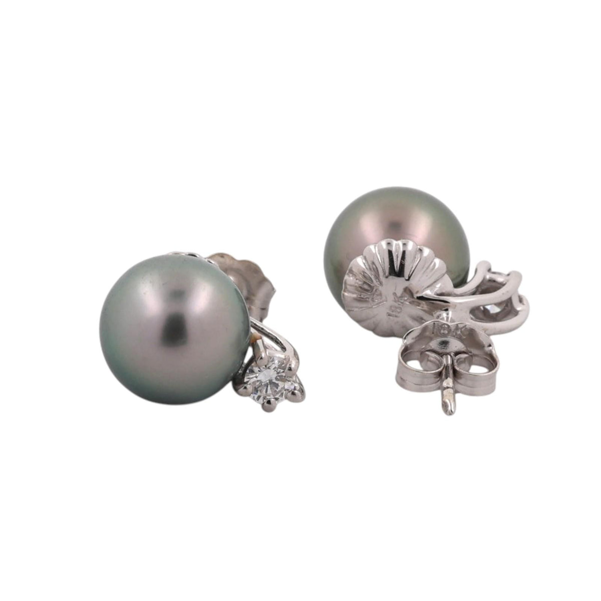 Cultured Akoya Pearl Diamond Earrings 18K White Gold 8.95mm 0.20 CTW