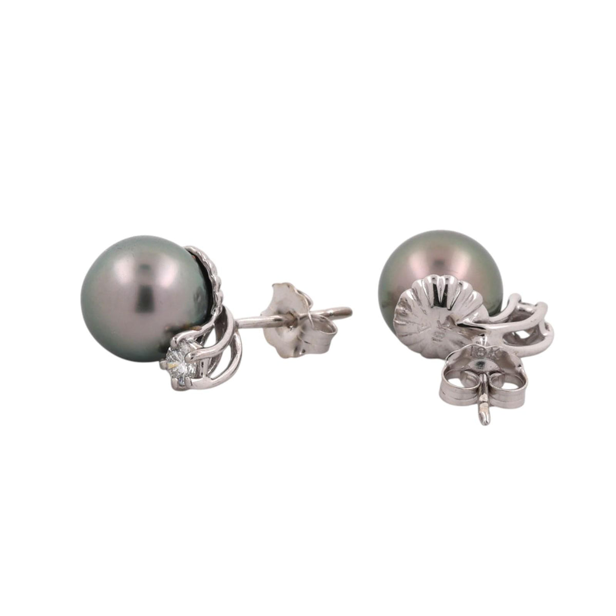 Cultured Akoya Pearl Diamond Earrings 18K White Gold 8.95mm 0.20 CTW