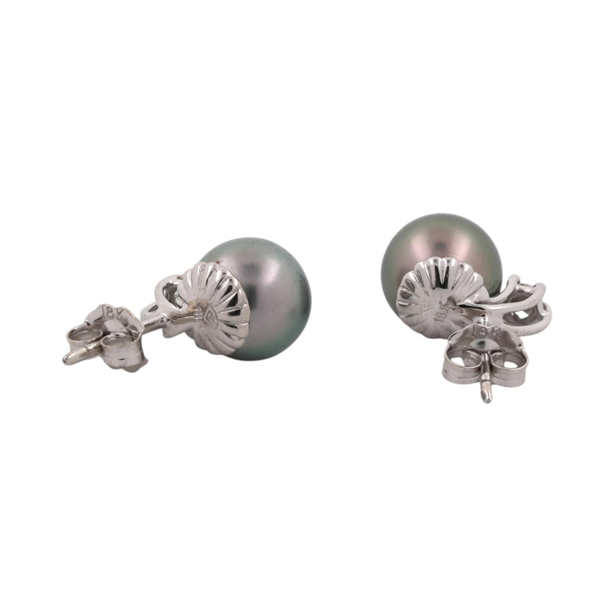 Cultured Akoya Pearl Diamond Earrings 18K White Gold 8.95mm 0.20 CTW