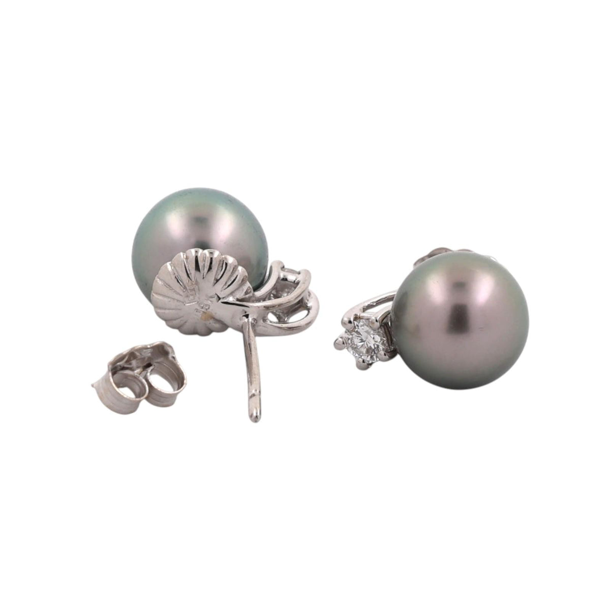Cultured Akoya Pearl Diamond Earrings 18K White Gold 8.95mm 0.20 CTW