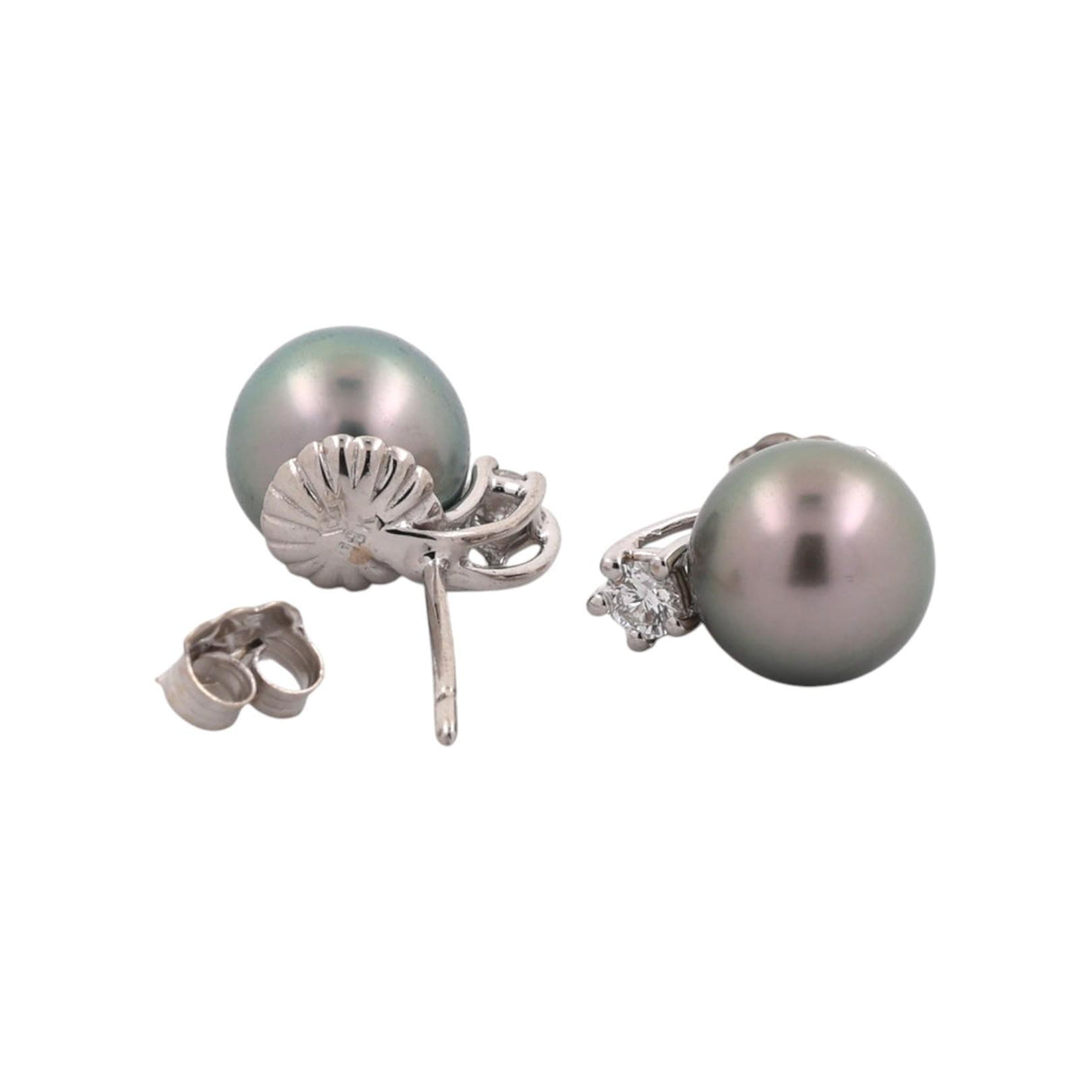 Cultured Akoya Pearl Diamond Earrings 18K White Gold 8.95mm 0.20 CTW