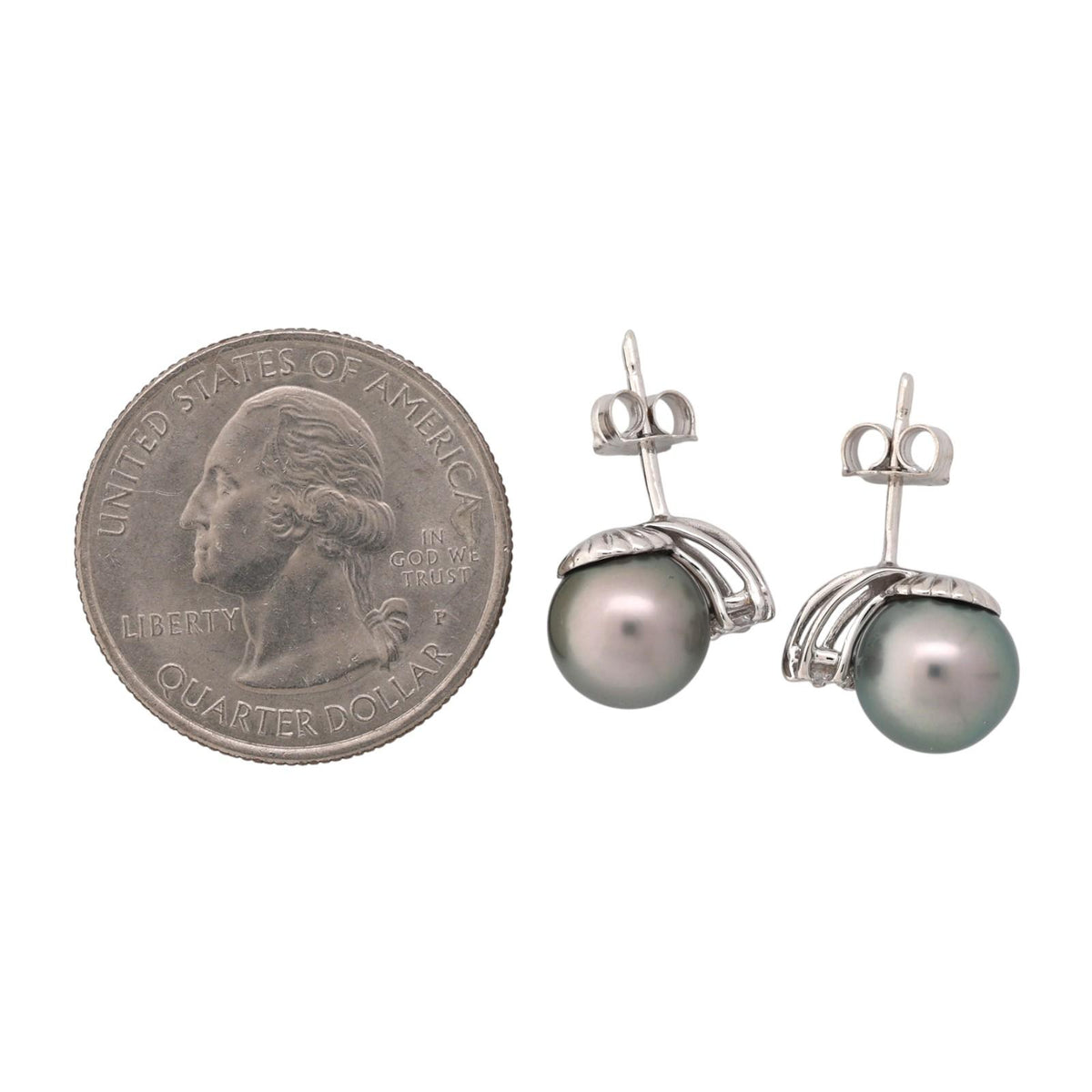 Cultured Akoya Pearl Diamond Earrings 18K White Gold 8.95mm 0.20 CTW