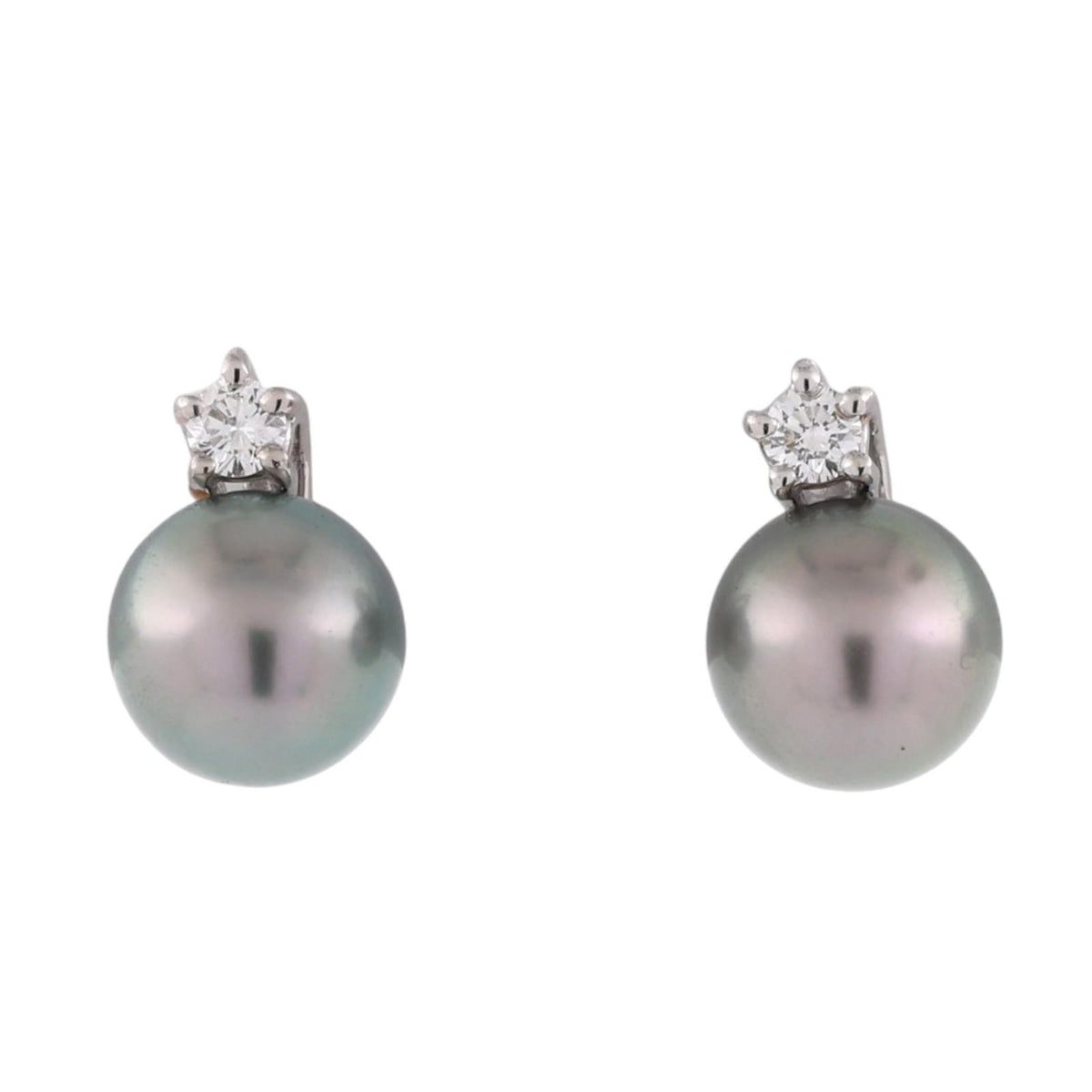Cultured Akoya Pearl Diamond Earrings 18K White Gold 8.95mm 0.20 CTW