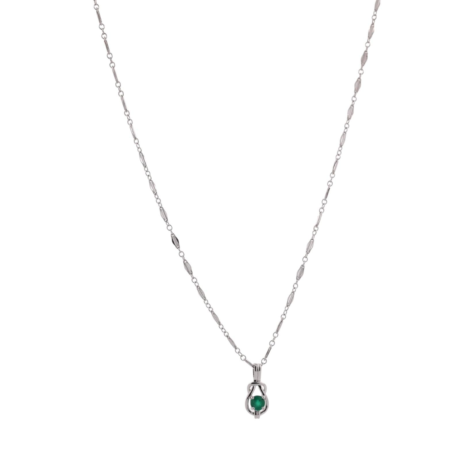 Natural Emerald Pendant Necklace 14K White Gold 0.45 CT 18" Estate