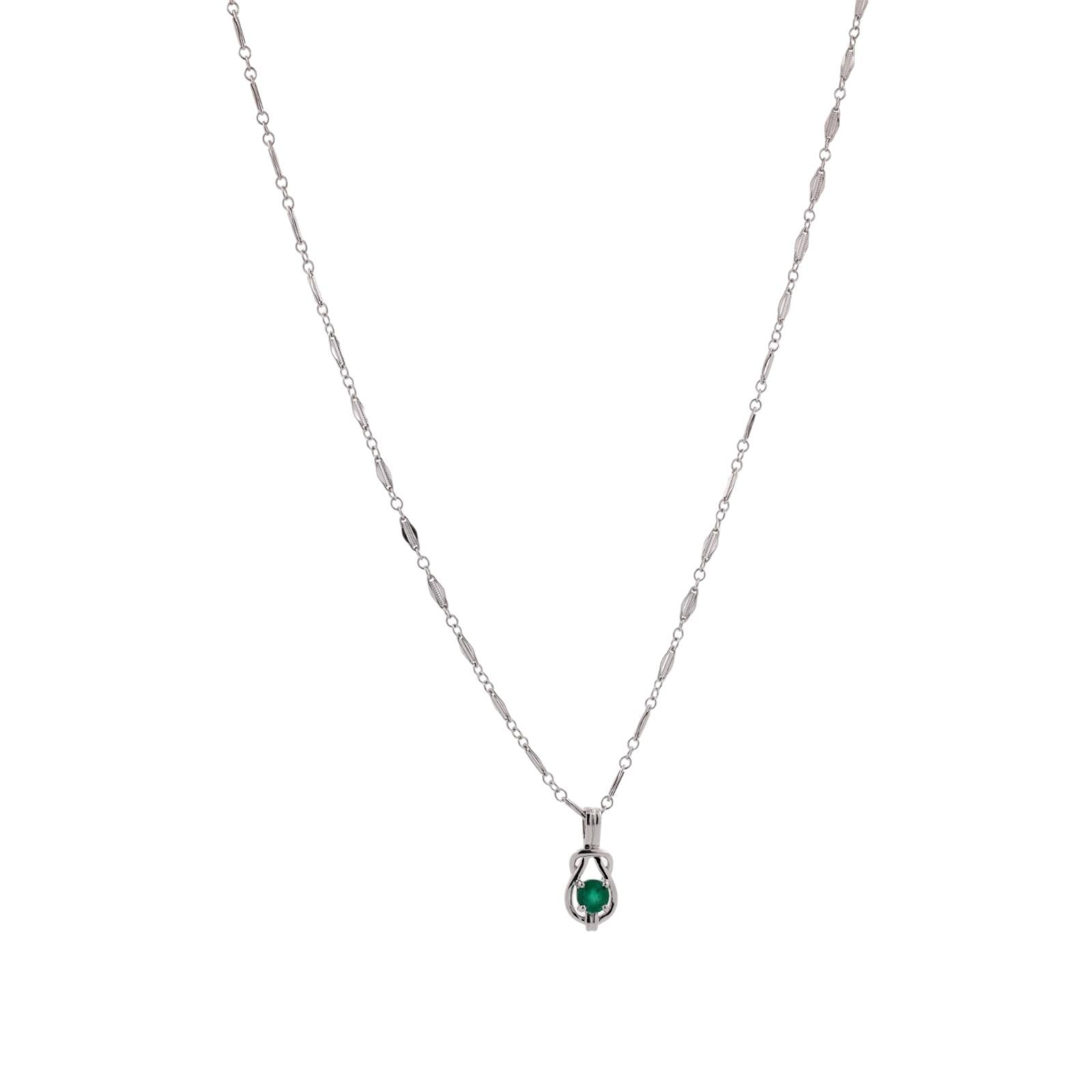 Natural Emerald Pendant Necklace 14K White Gold 0.45 CT 18" Estate